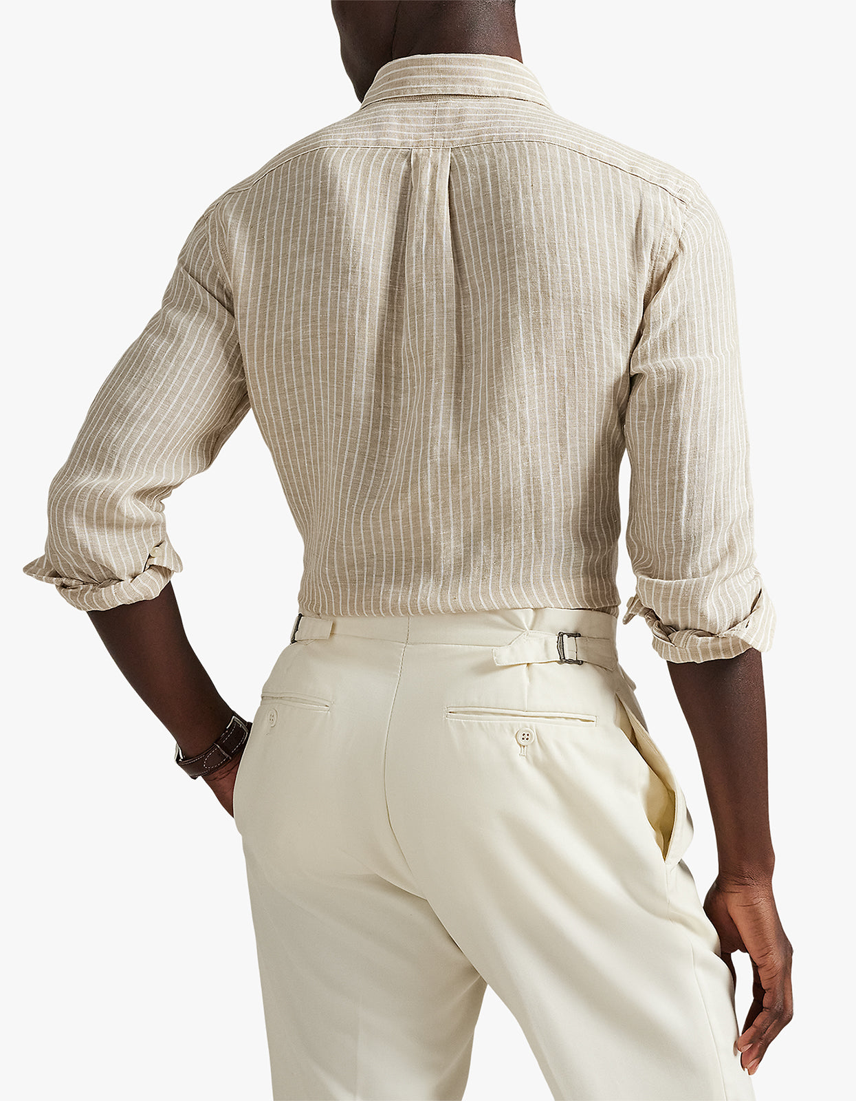 Custom Fit Striped Linen Shirt - 52F Costal Beige/White