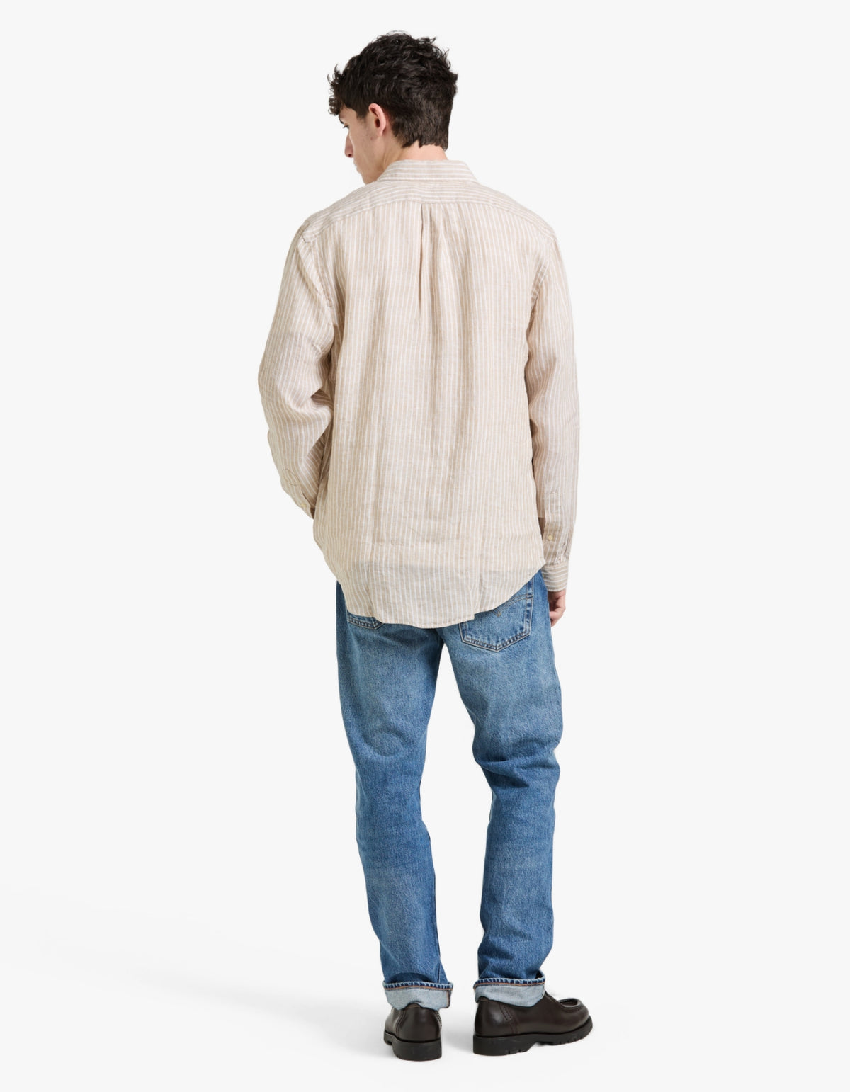 Custom Fit Striped Linen Shirt - 52F Costal Beige/White