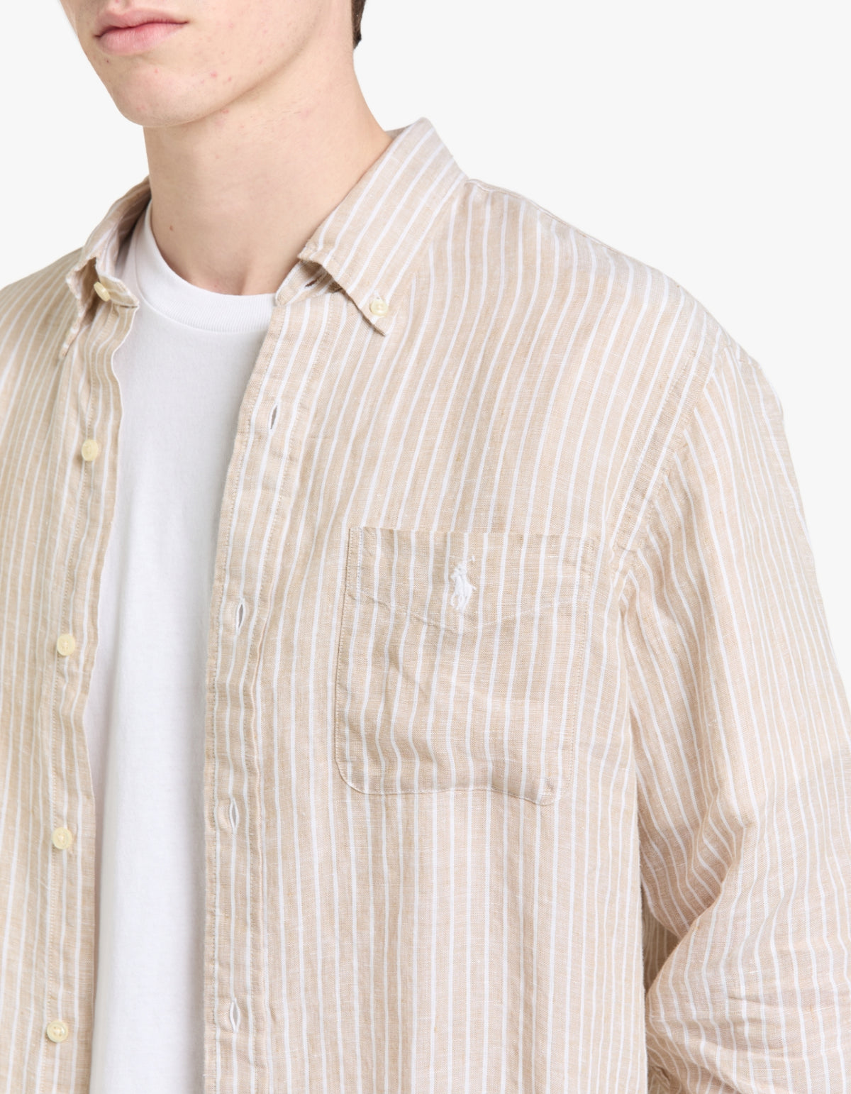 Custom Fit Striped Linen Shirt - 52F Costal Beige/White