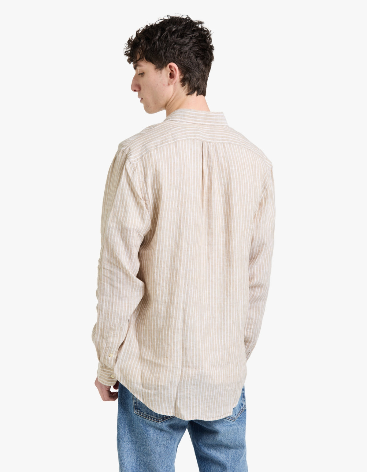 Custom Fit Striped Linen Shirt - 52F Costal Beige/White