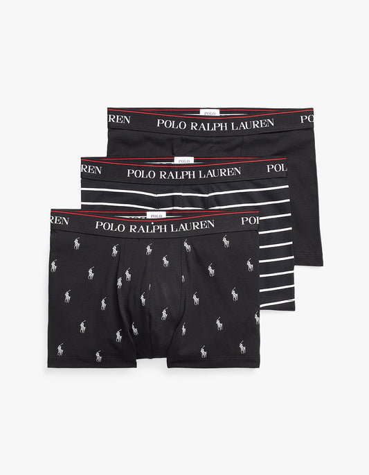 Classic Stretch Cotton Trunk 3 Pack - Black/Black White Stripe/Black AOPP