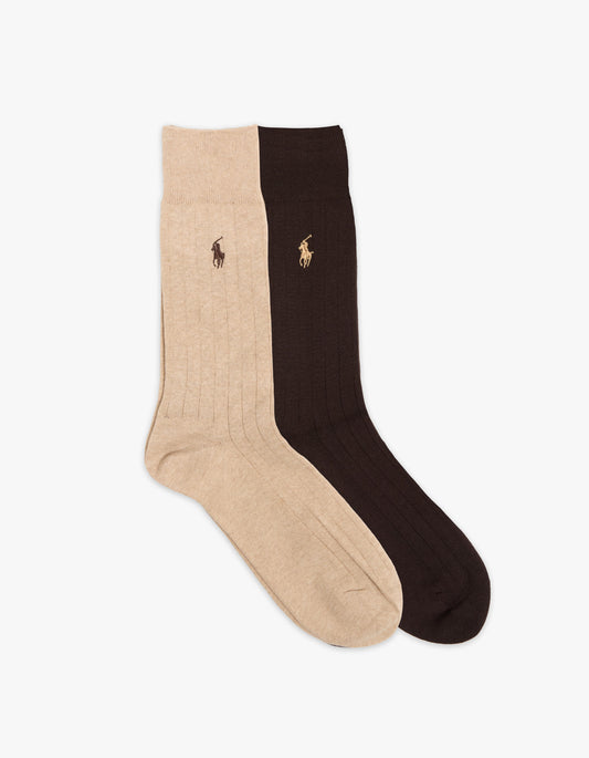 Mens Cotton Dress Crew Socks 2 Pack - Classic Camel/Nutmeg Brown
