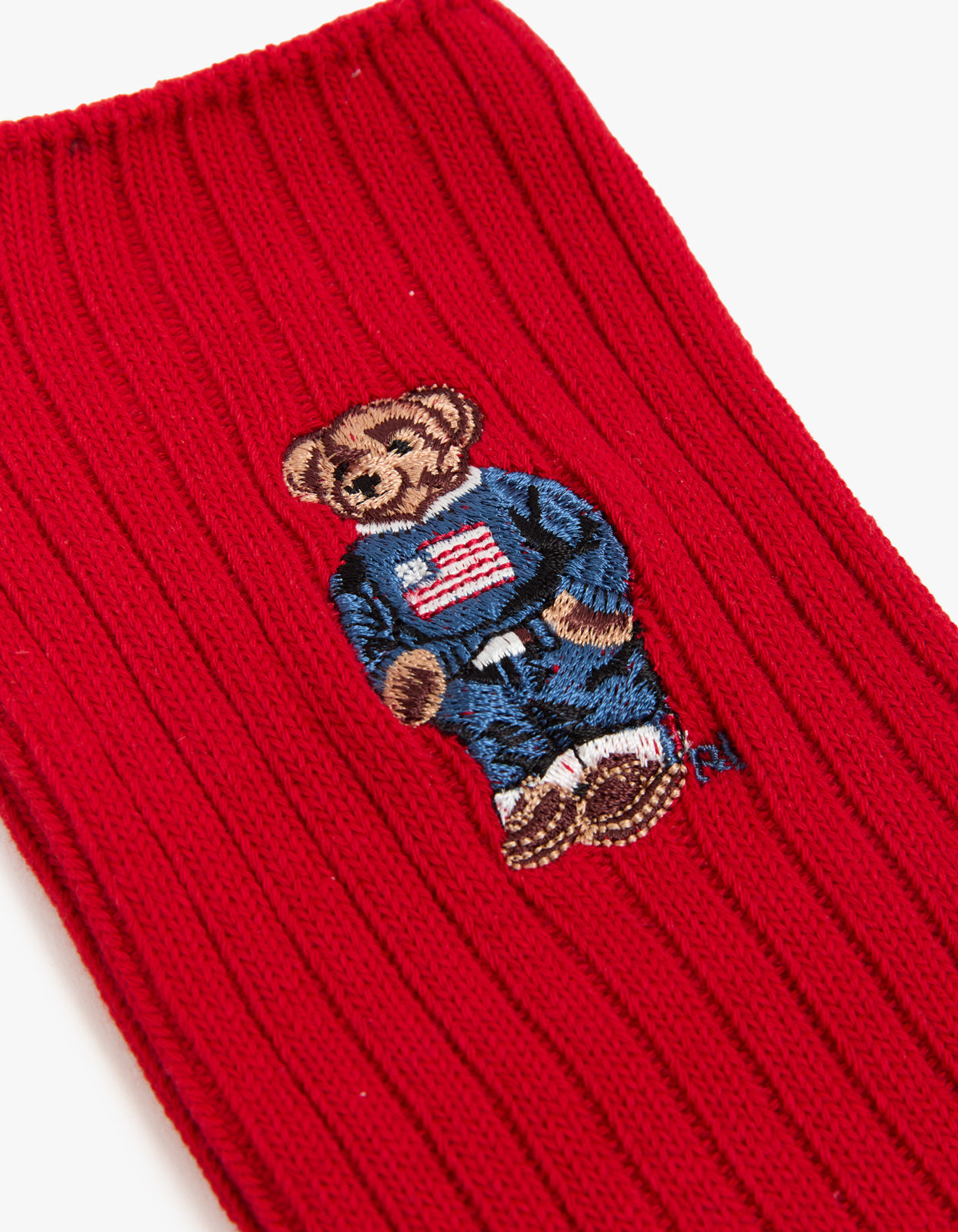 Mens Embroidered Bear Socks 3 Pair Box - Red/Green/Navy