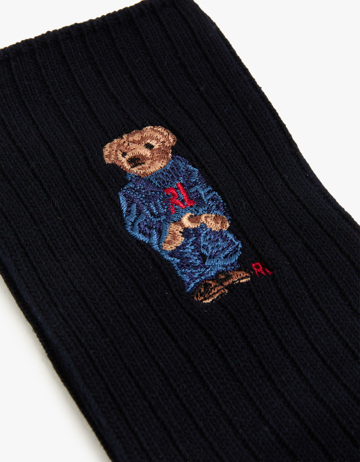 Mens Embroidered Bear Socks 3 Pair Box - Red/Green/Navy