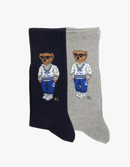 Mens Polo Bear Ribbed Socks 2 Pack - Navy/Grey