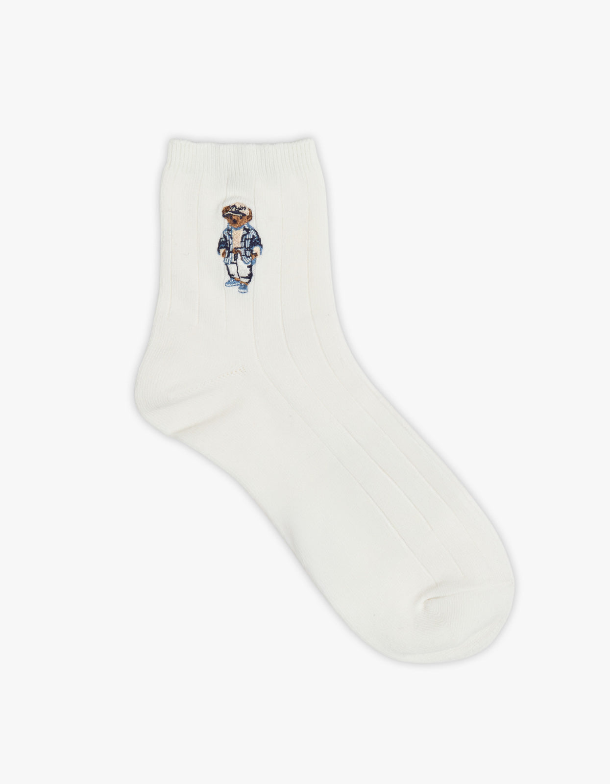 Mens Embroidered Polo Bear Dress Socks - White