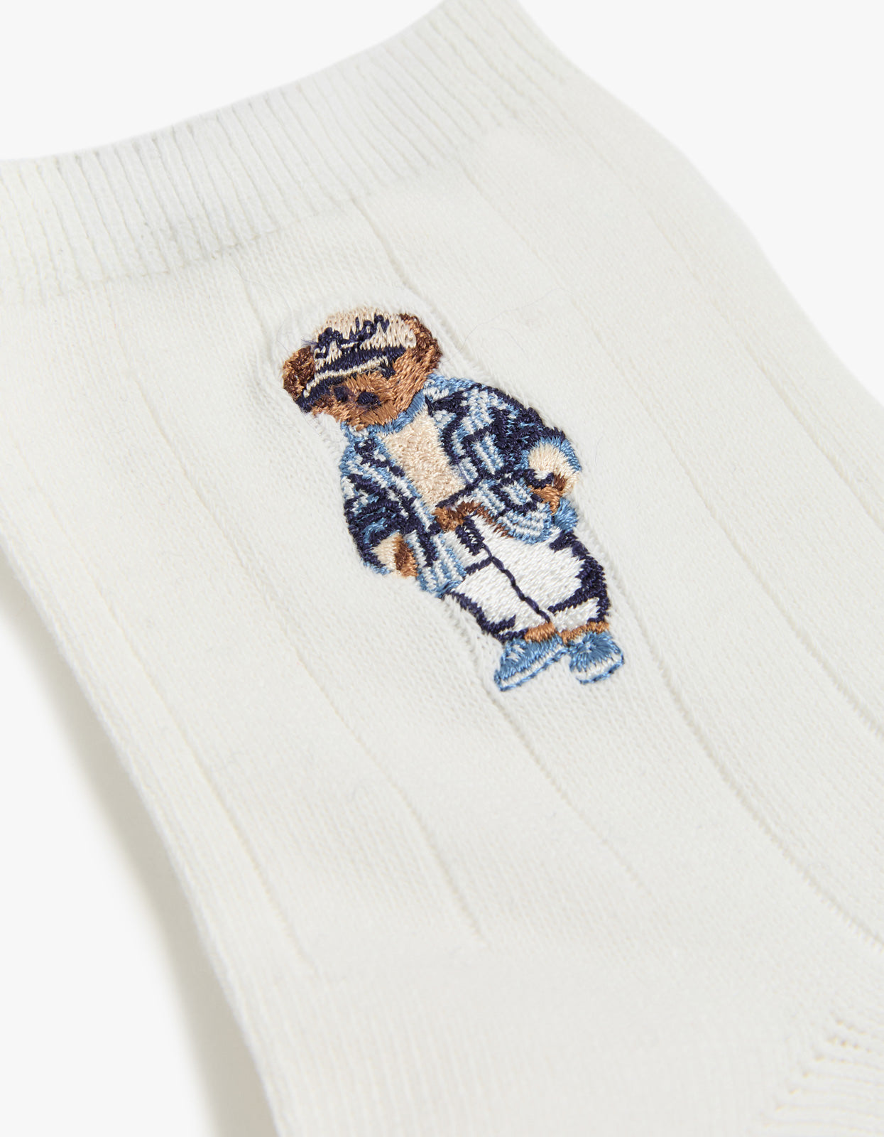 Mens Embroidered Polo Bear Dress Socks - White