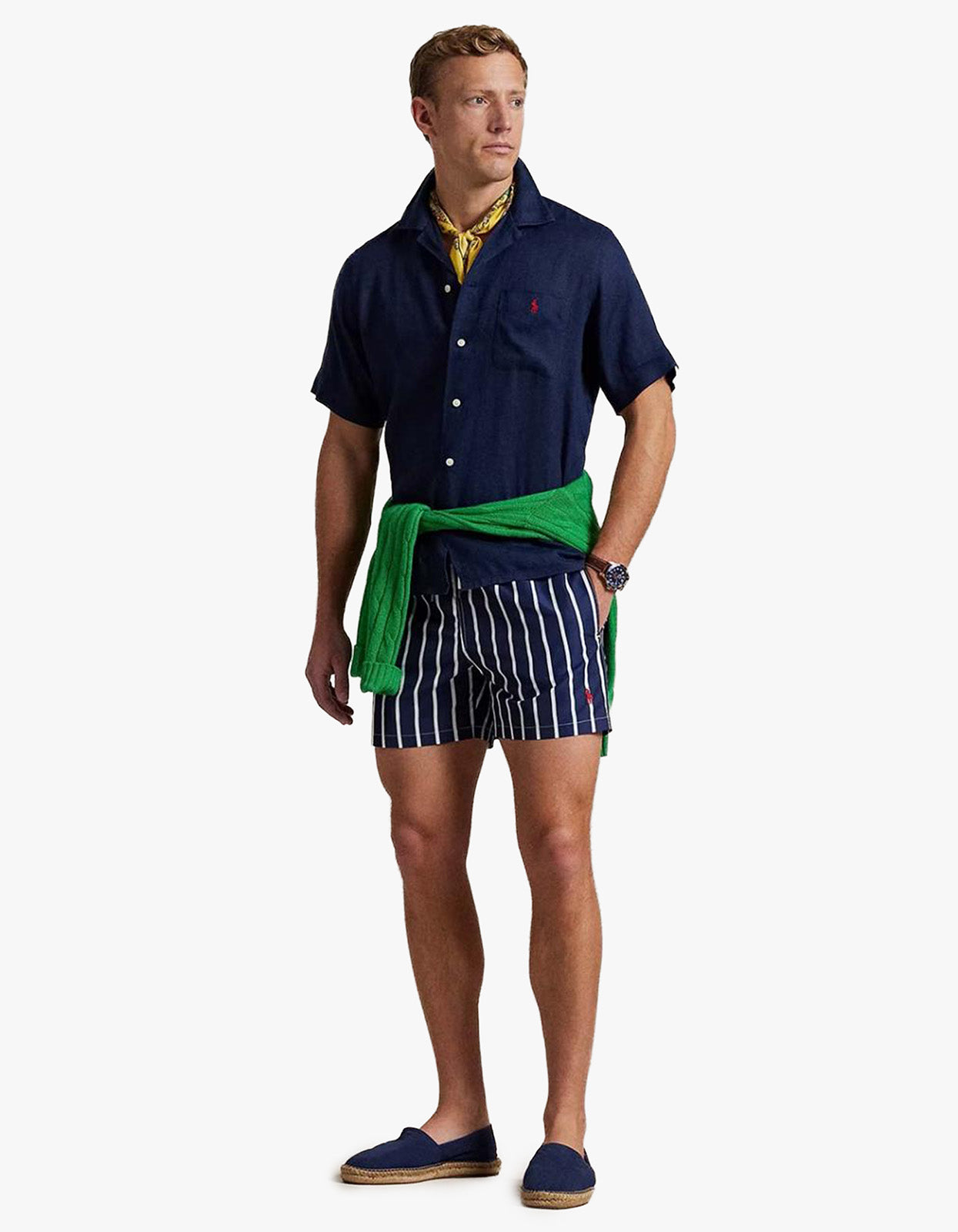 4.5 Inch Traveler Slim Fit Swim Trunk - Navy Vertical Wide Stripe