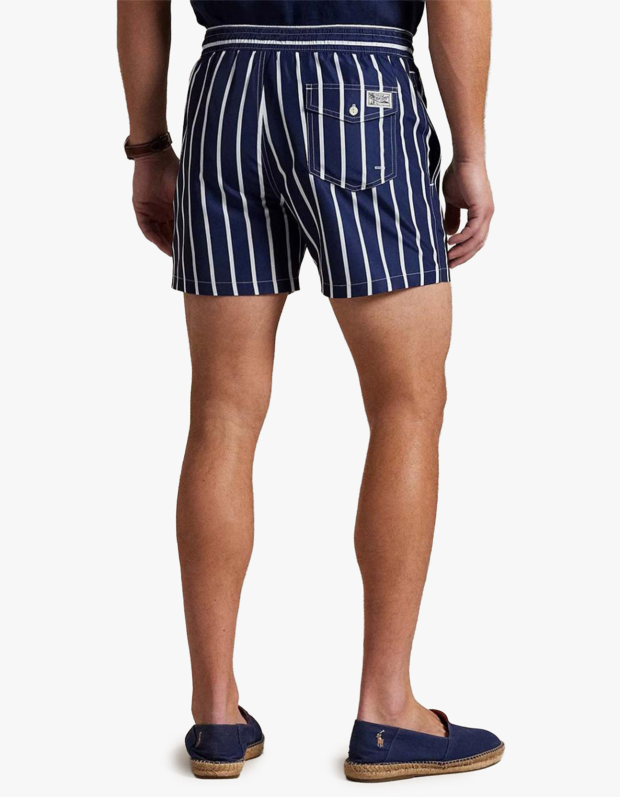 4.5 Inch Traveler Slim Fit Swim Trunk - Navy Vertical Wide Stripe