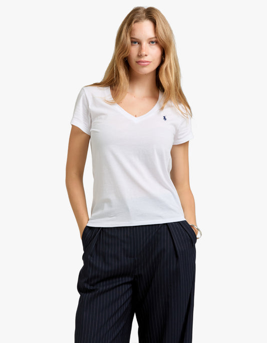 V Neck Short Sleeve T-Shirt - White