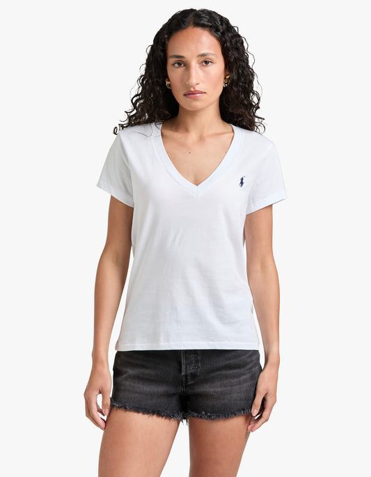 V Neck Short Sleeve T-Shirt - White