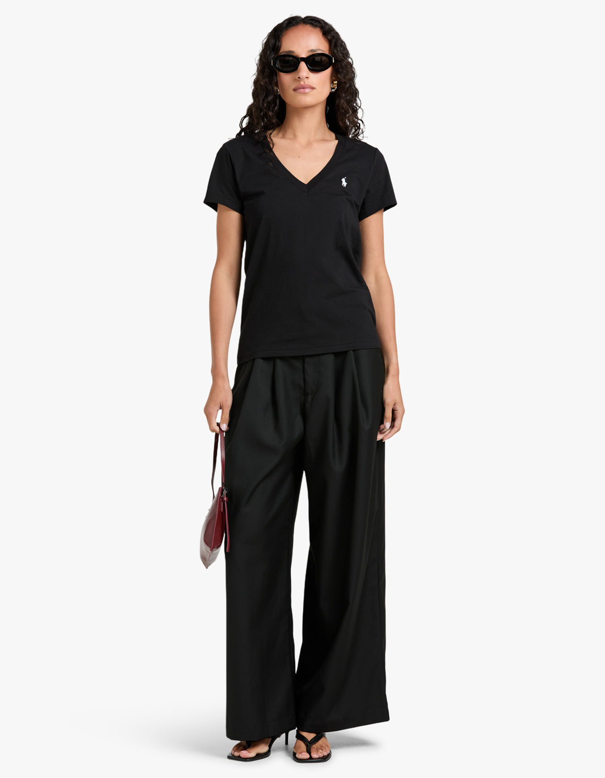 V Neck Short Sleeve T-Shirt - Black