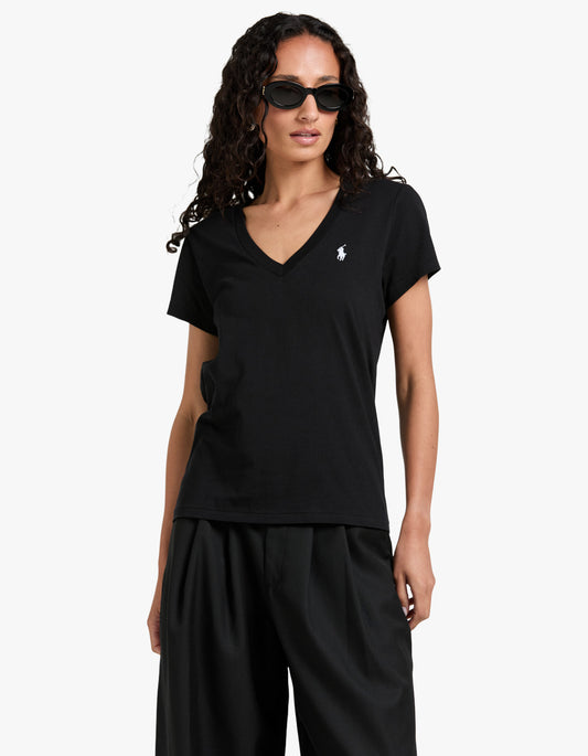 V Neck Short Sleeve T-Shirt - Black