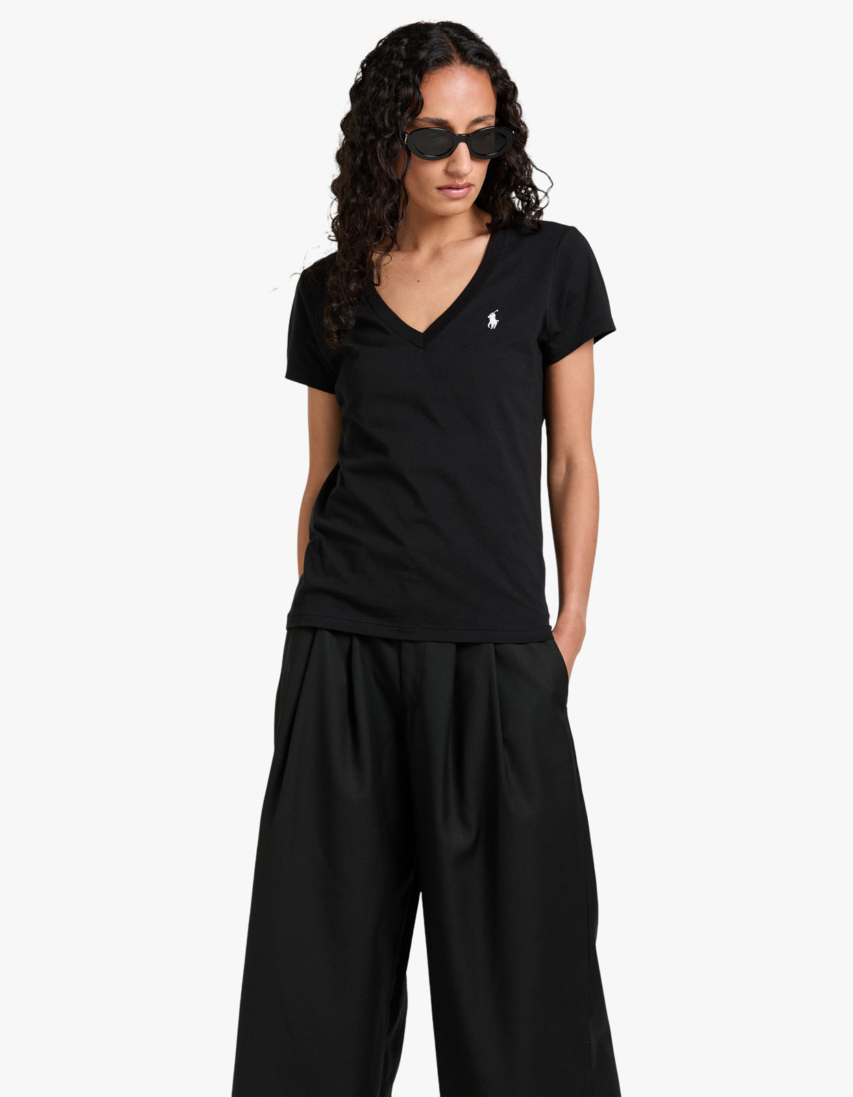 V Neck Short Sleeve T-Shirt - Black