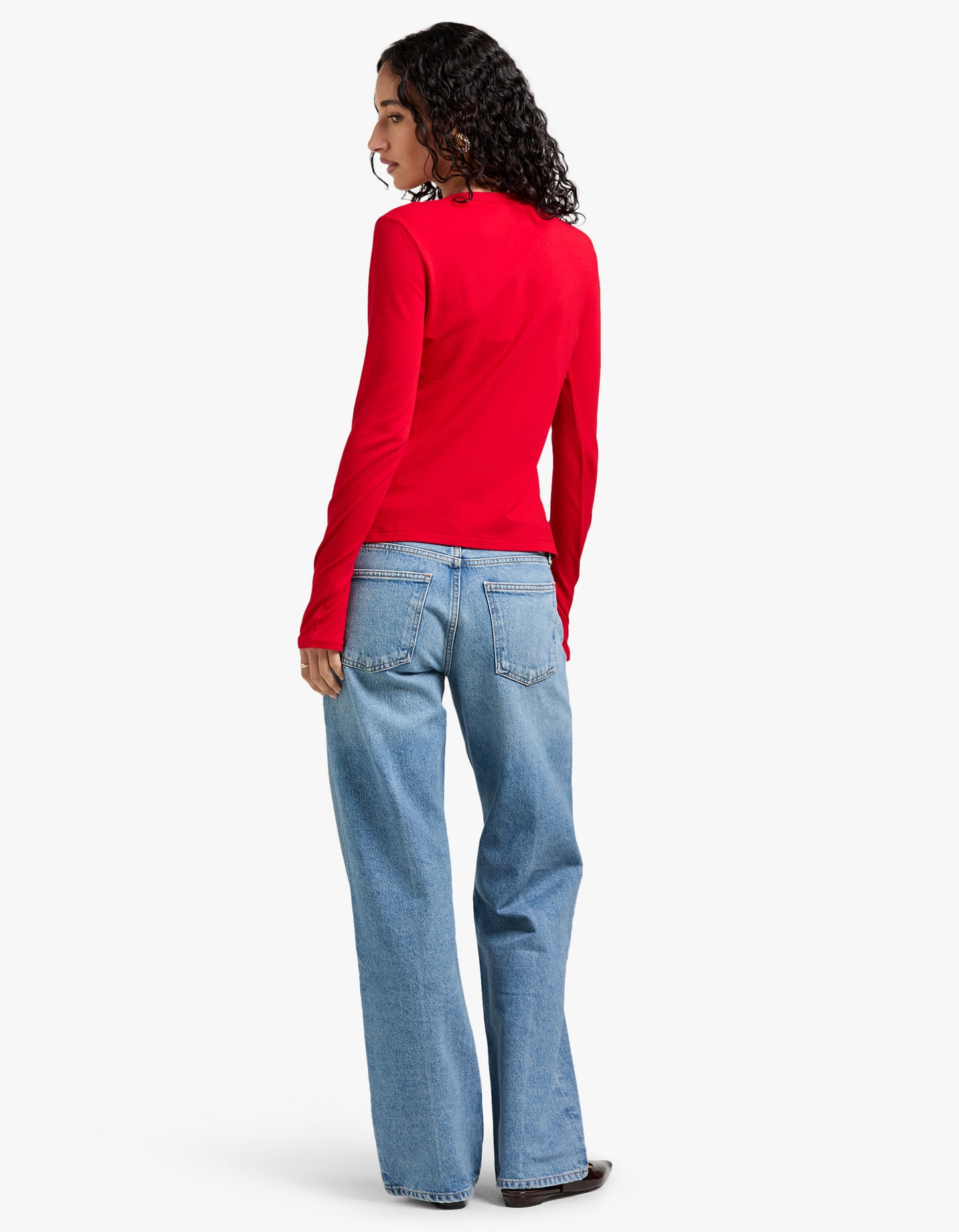 Stretch Mesh Cotton Crewneck Cardigan - Red