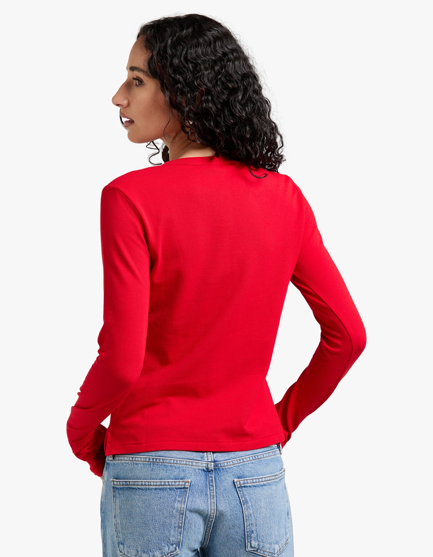 Stretch Mesh Cotton Crewneck Cardigan - Red