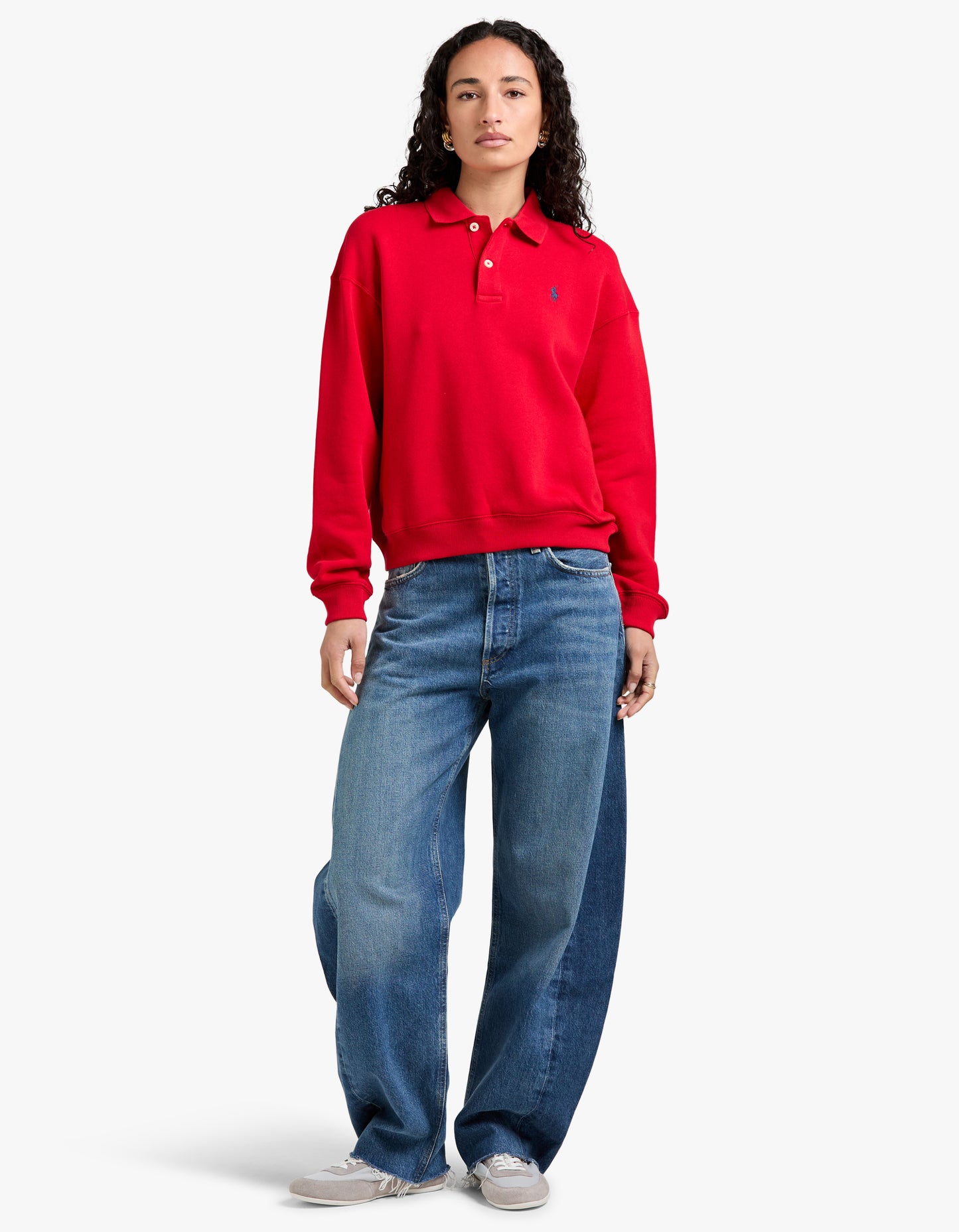 Polo Collar Fleece Pullover - Red