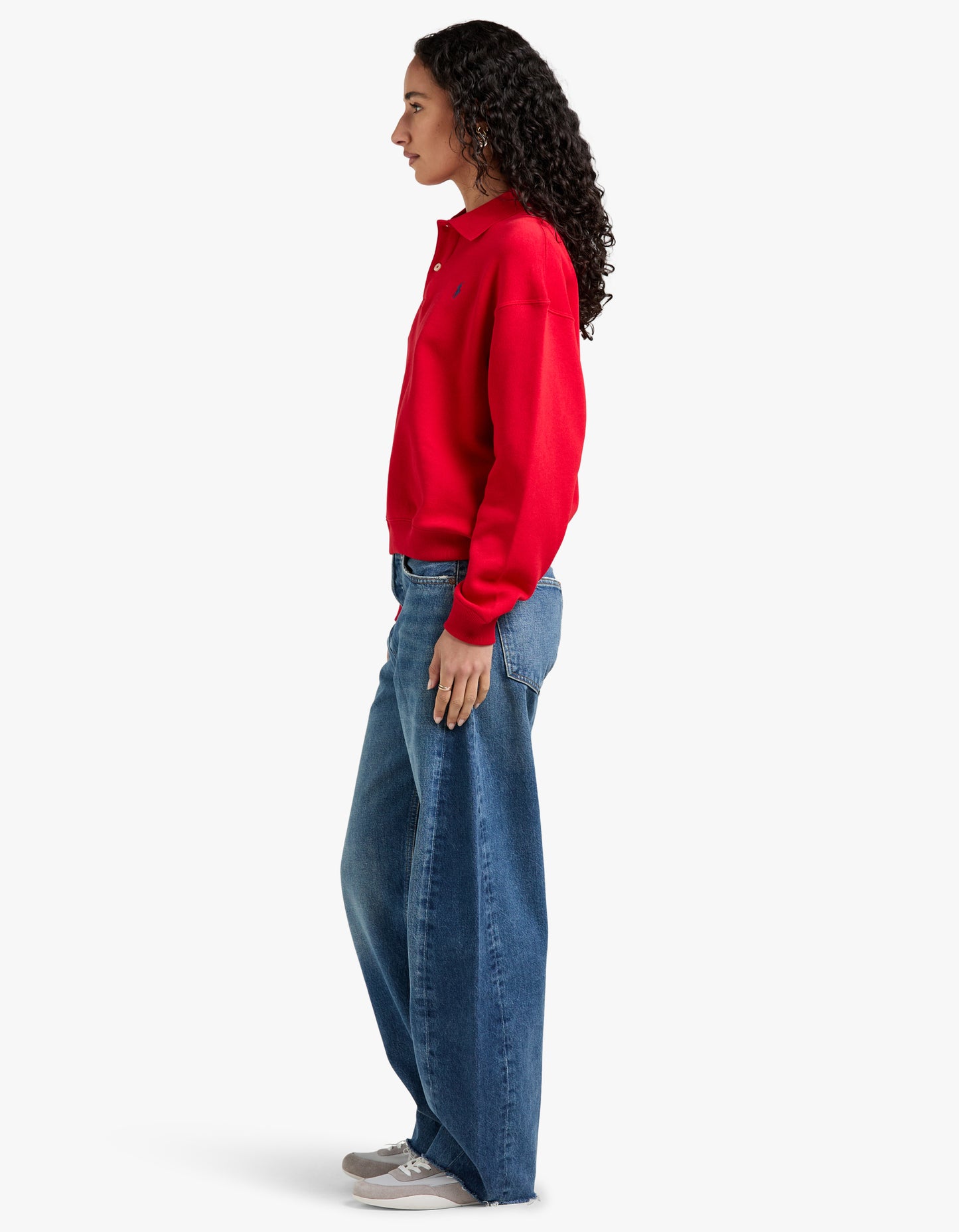 Polo Collar Fleece Pullover - Red