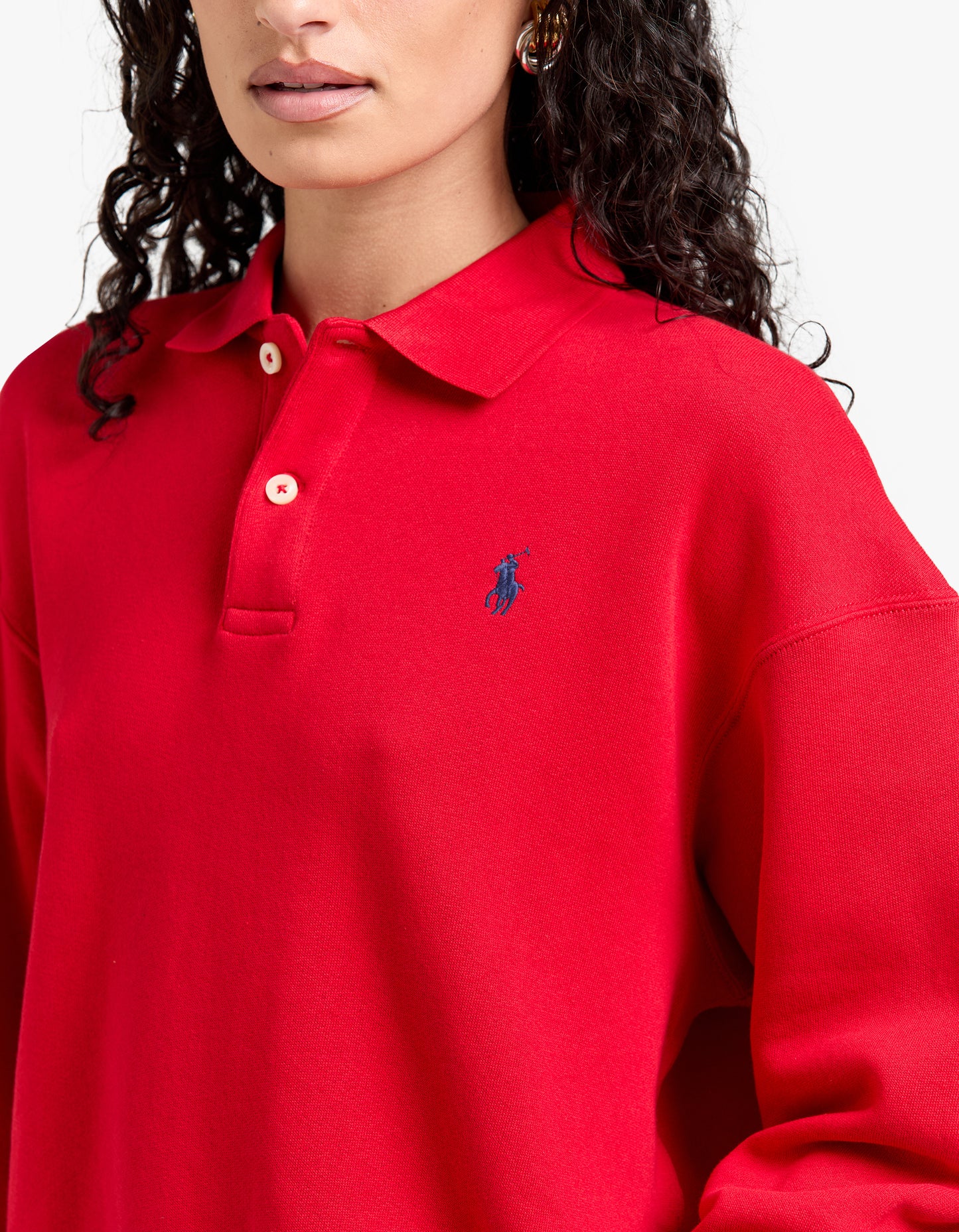 Polo Collar Fleece Pullover - Red