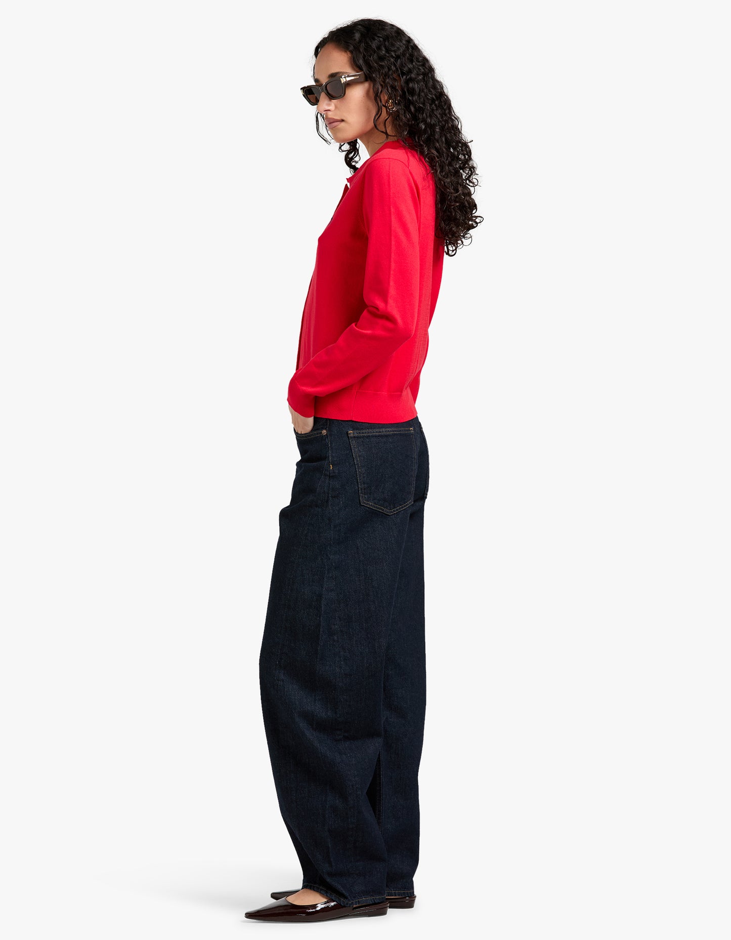 Cotton Blend Polo Cardigan - Pandora Red