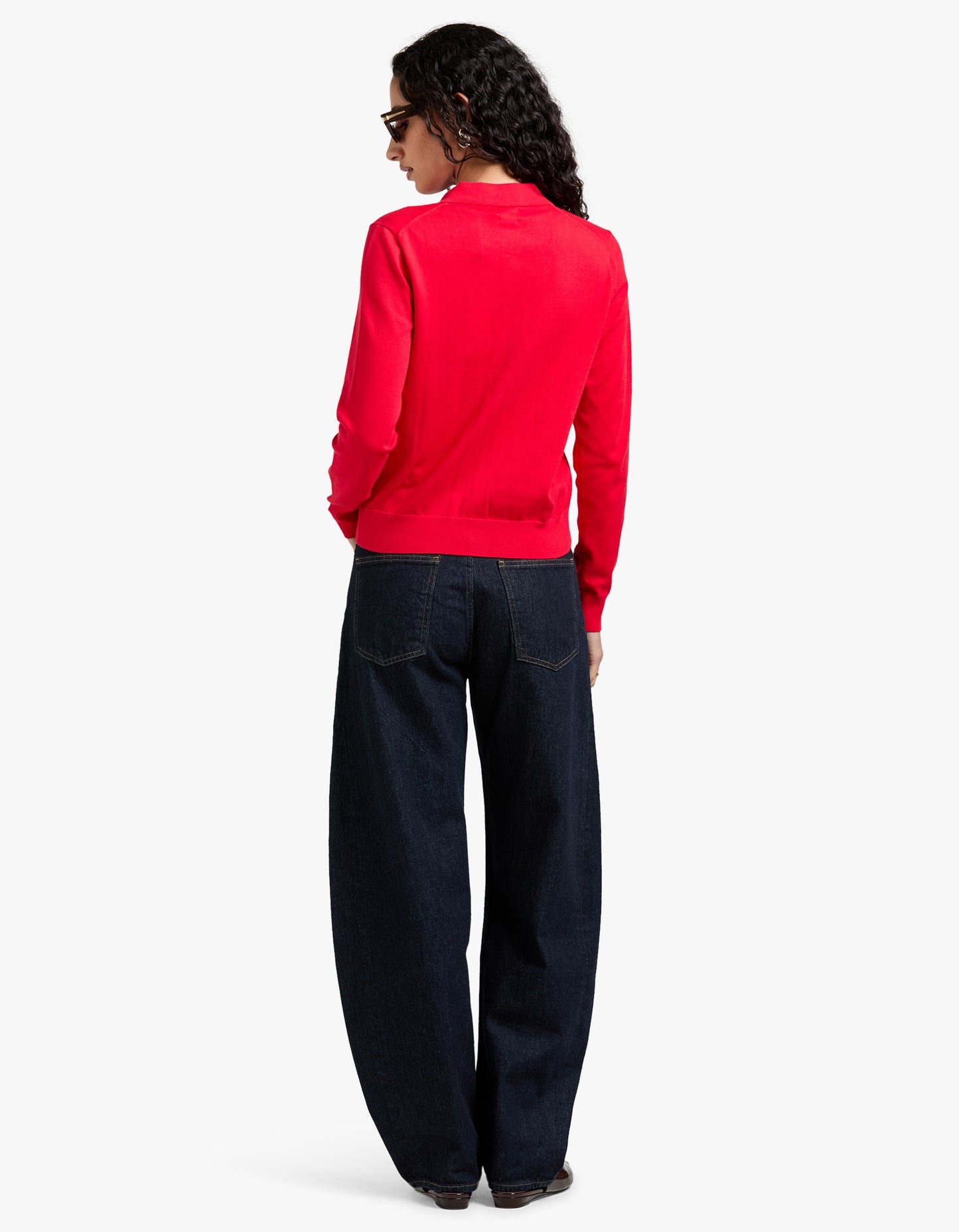 Cotton Blend Polo Cardigan - Pandora Red