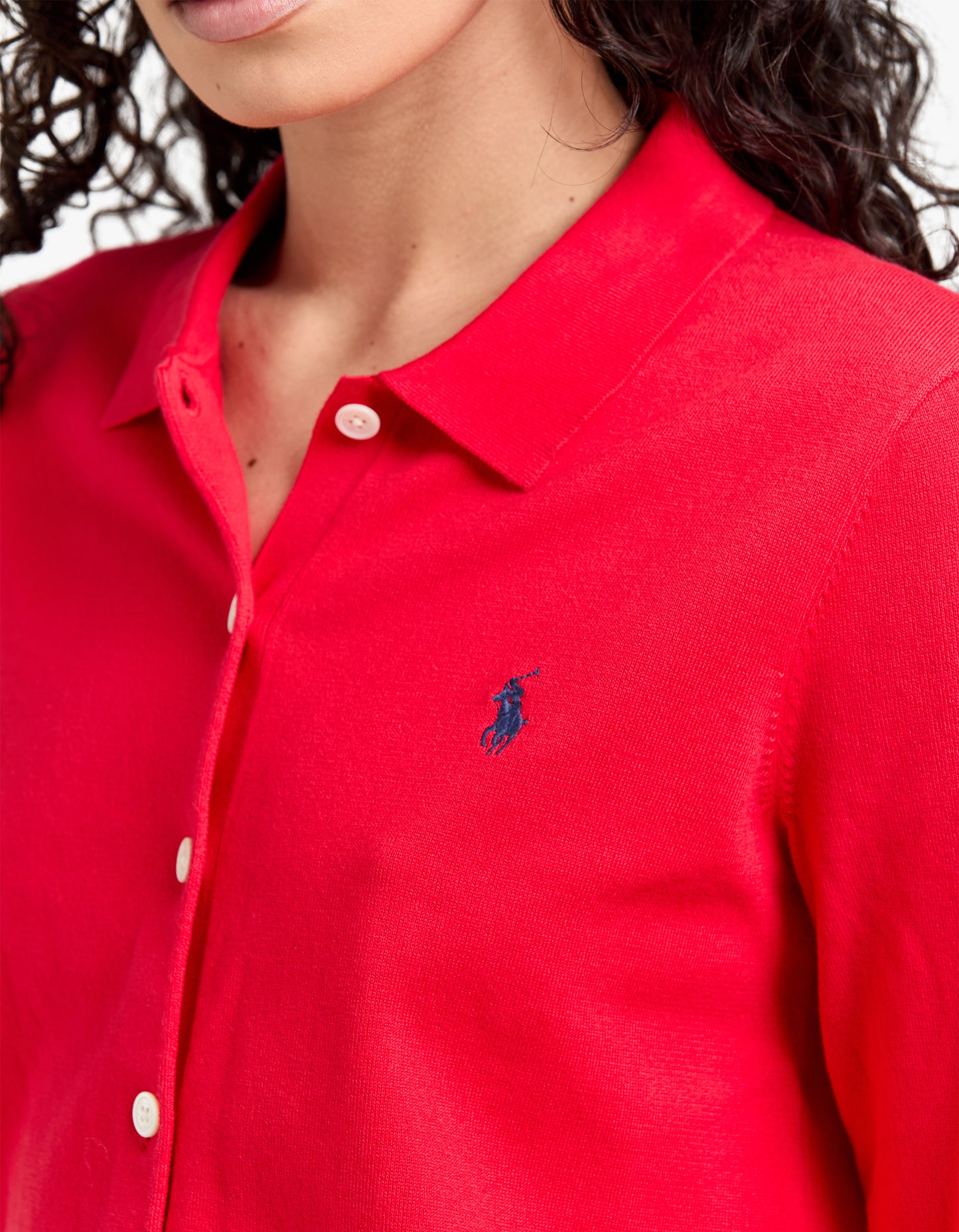Cotton Blend Polo Cardigan - Pandora Red