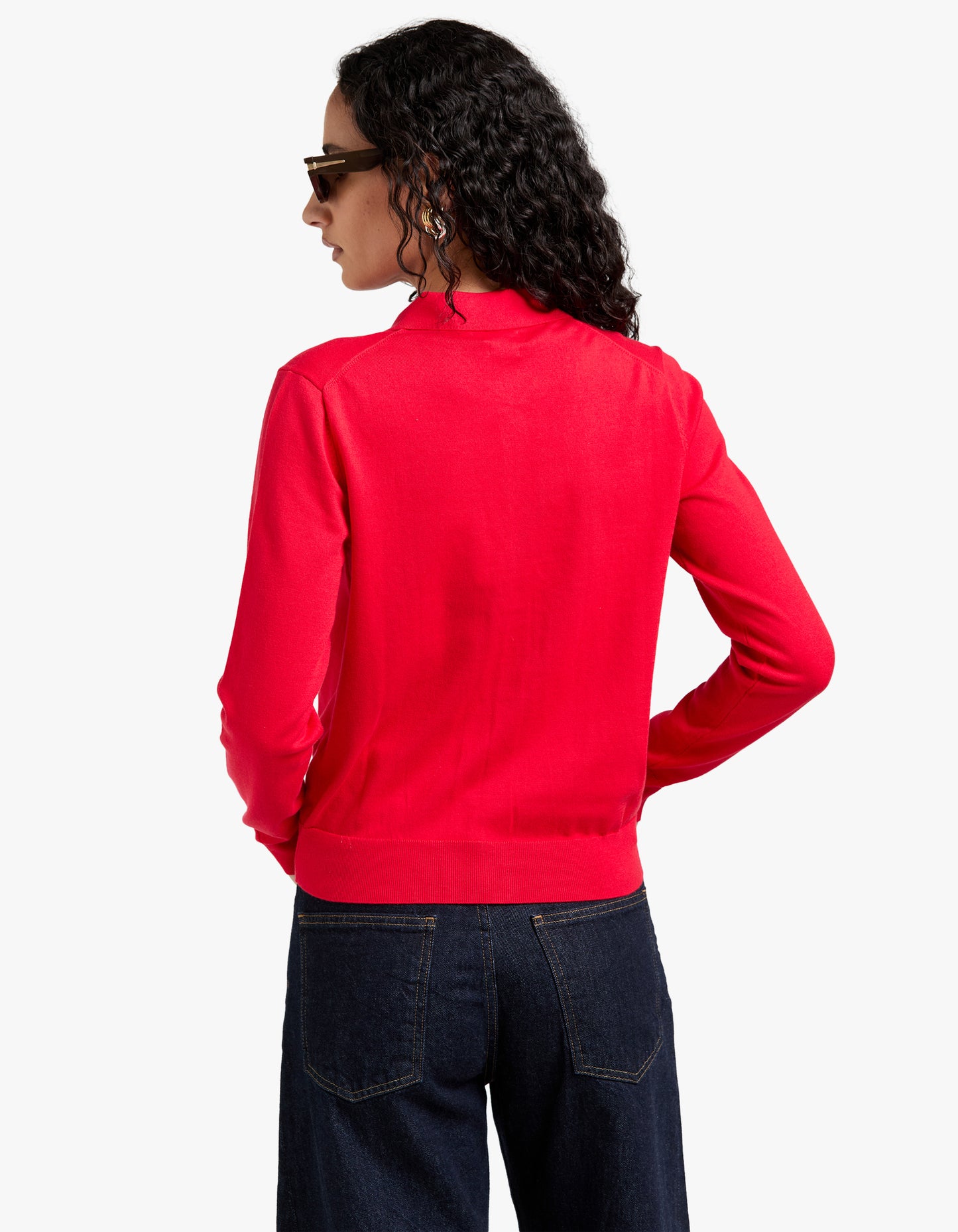 Cotton Blend Polo Cardigan - Pandora Red