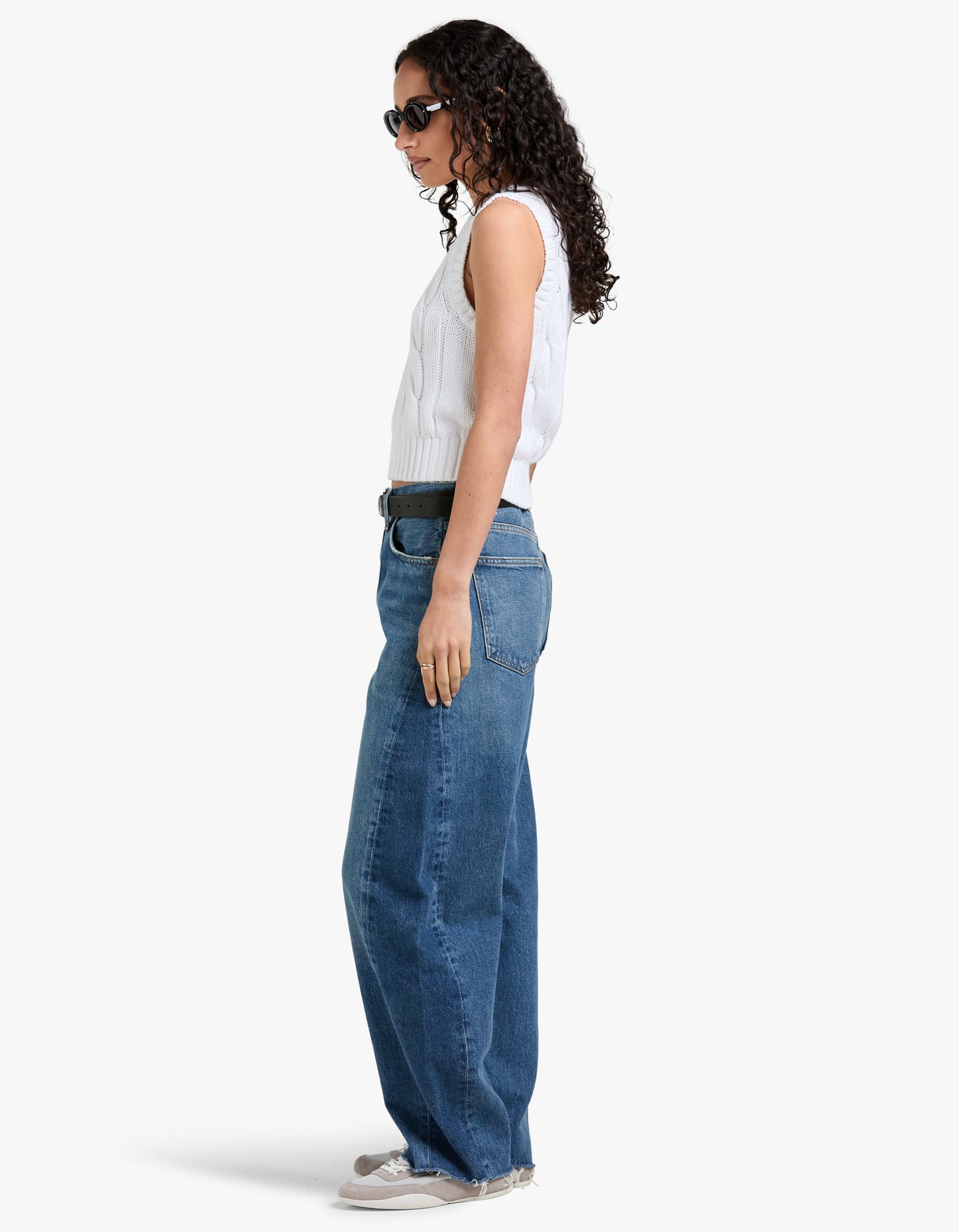 Cable Knit Cotton Cropped Vest - White