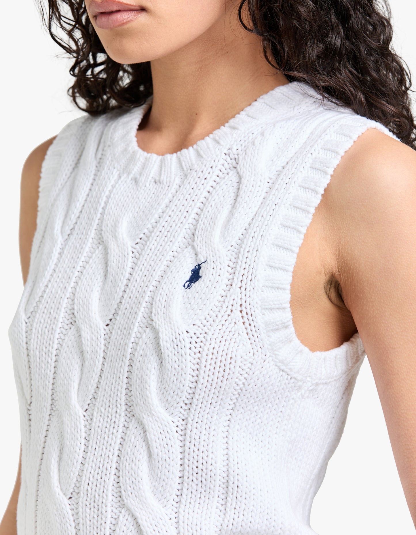 Cable Knit Cotton Cropped Vest - White