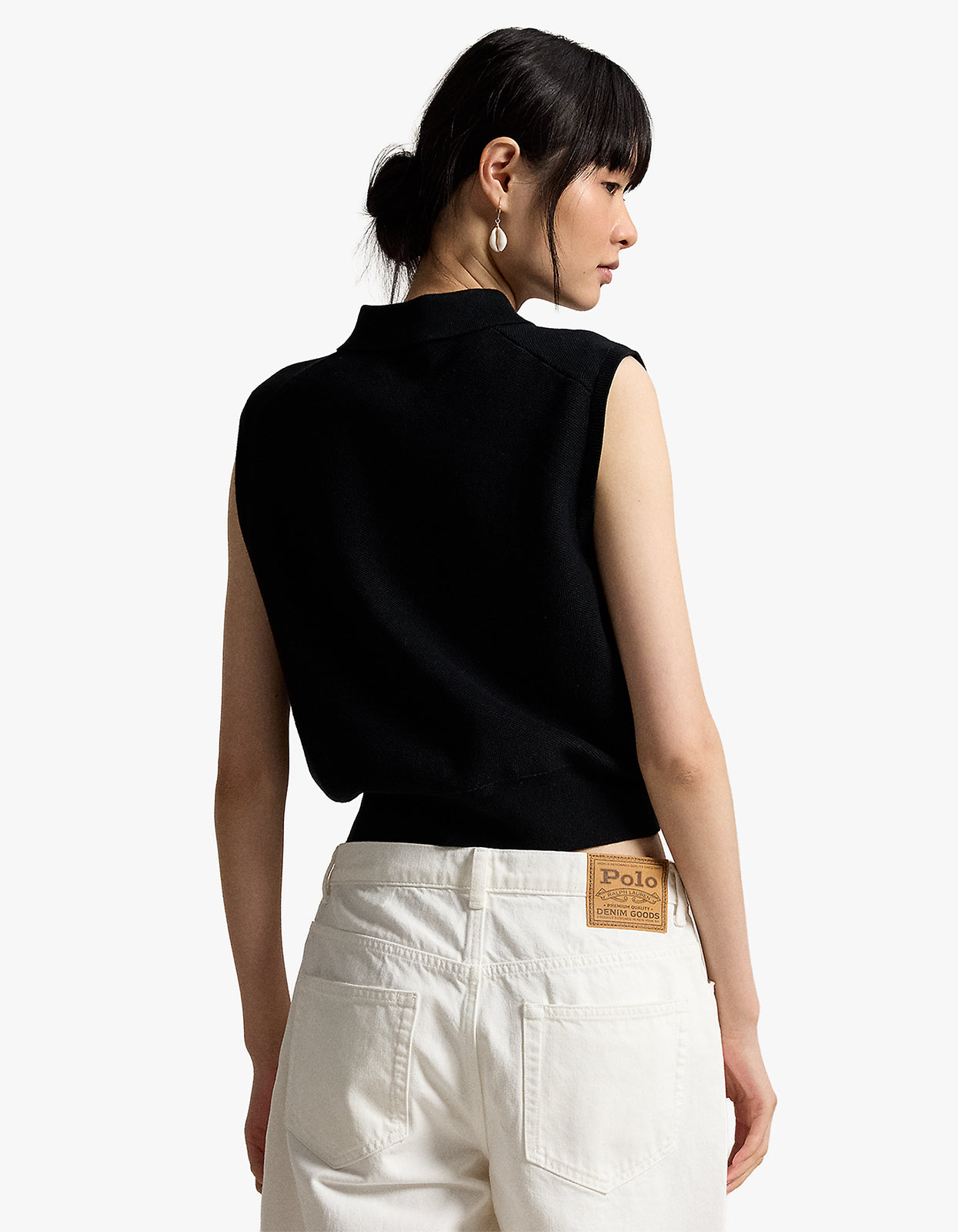 Cotton Cropped Sleeveless Polo Sweater - Polo Black