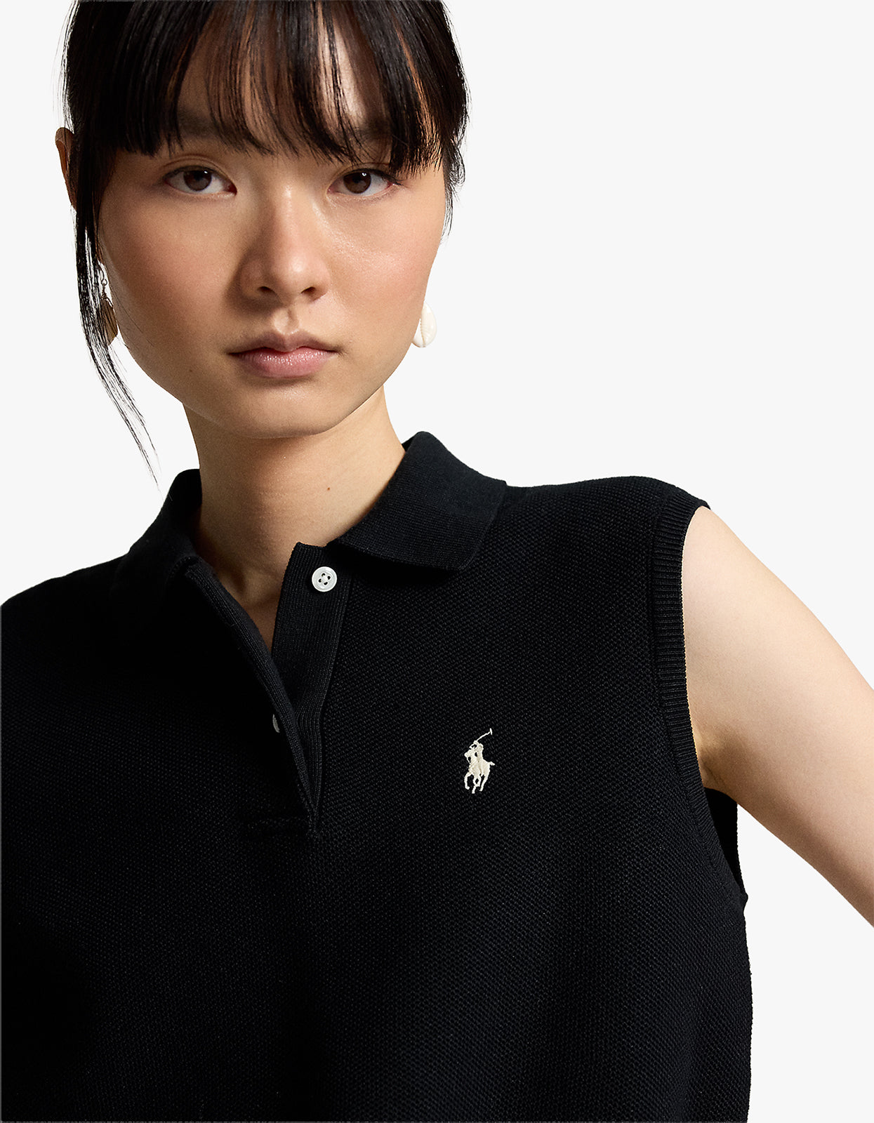 Cotton Cropped Sleeveless Polo Sweater - Polo Black