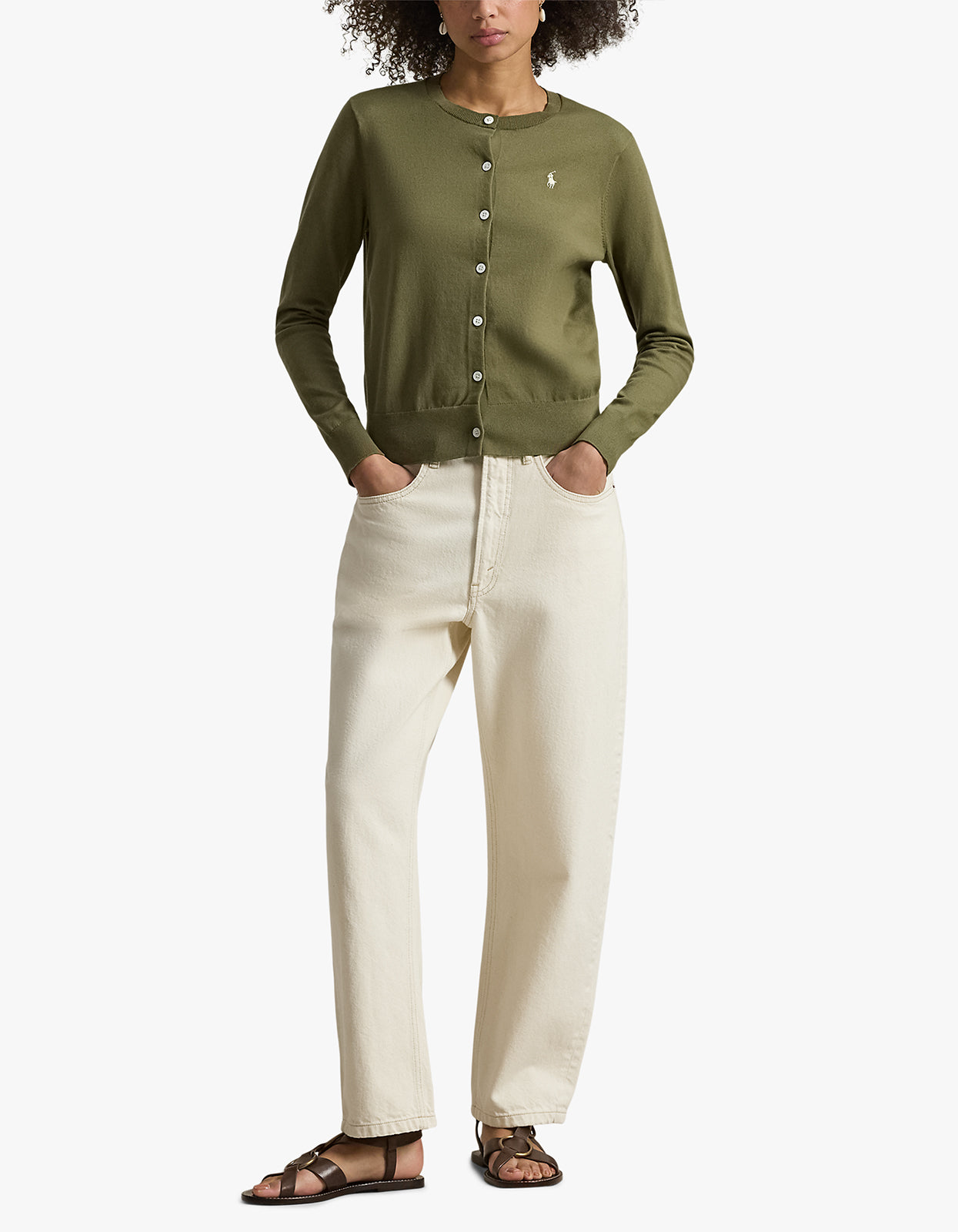 Stretch Cotton Blend Cardigan - Willow Green