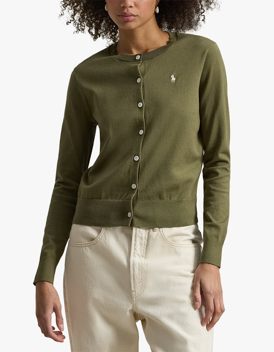 Stretch Cotton Blend Cardigan - Willow Green