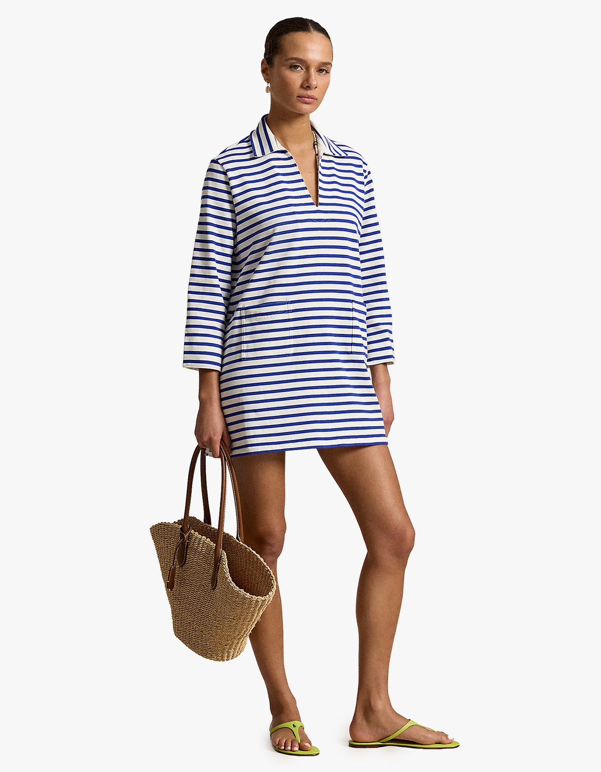 Striped Cotton Dress - Deckwash White/Brilliant Sapph