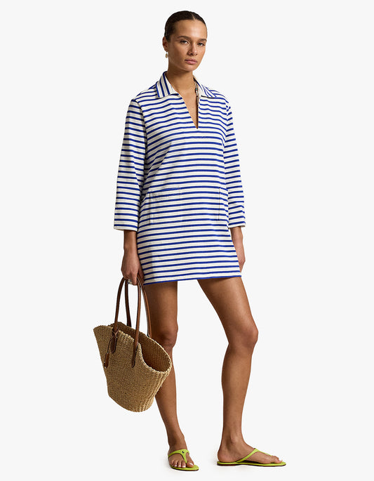 Striped Cotton Dress - Deckwash White/Brilliant Sapph