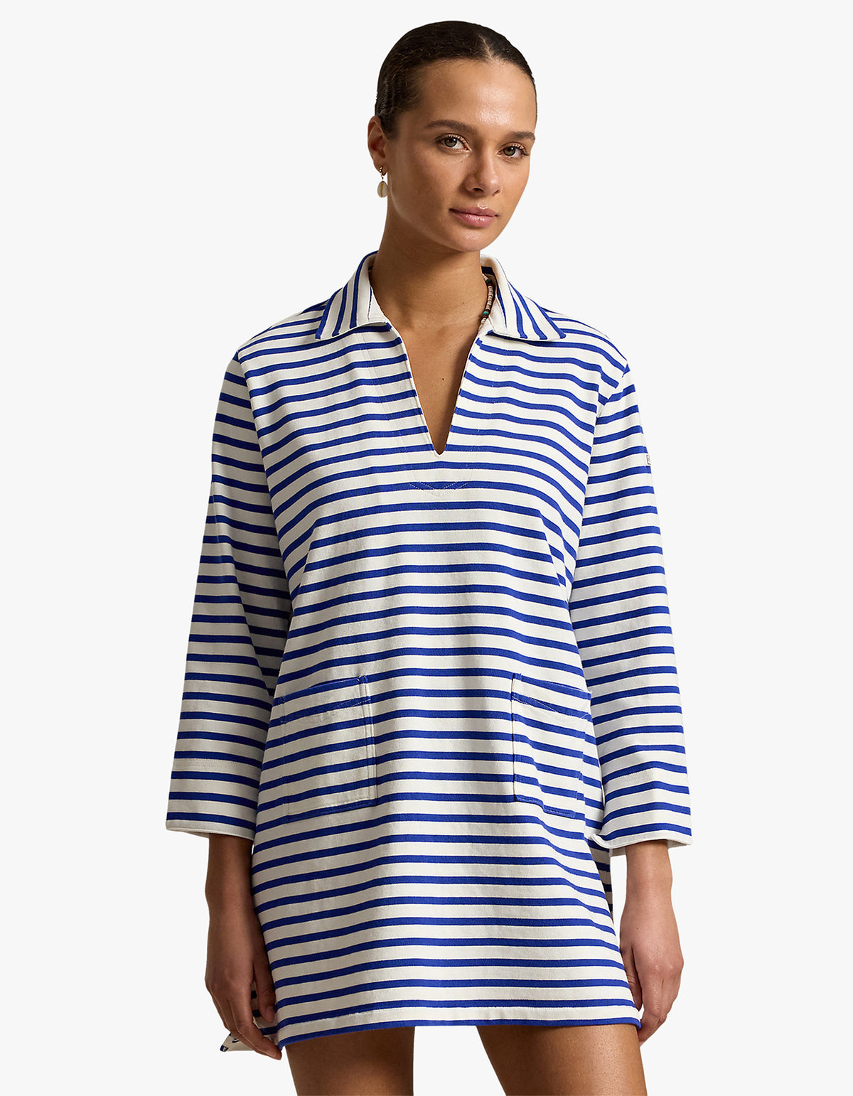 Striped Cotton Dress - Deckwash White/Brilliant Sapph