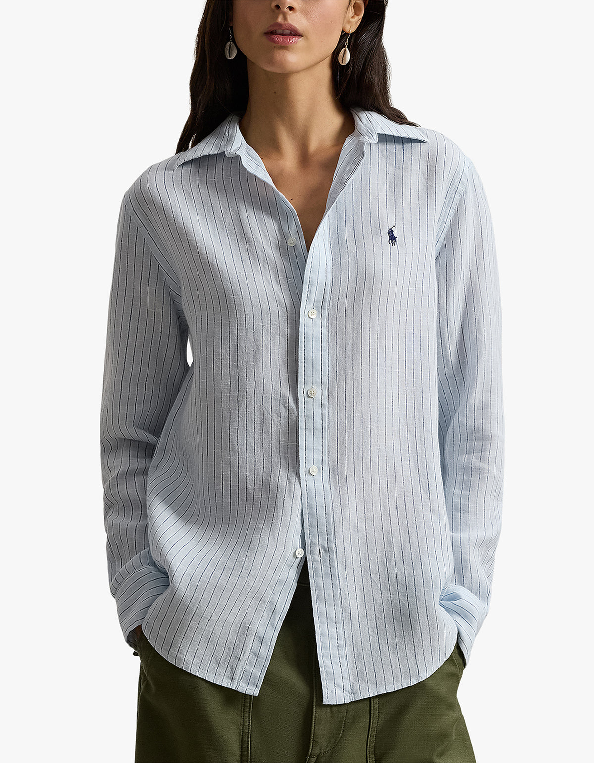 Classic Fit Striped Linen Shirt - 1994B Lt Blue Blue White