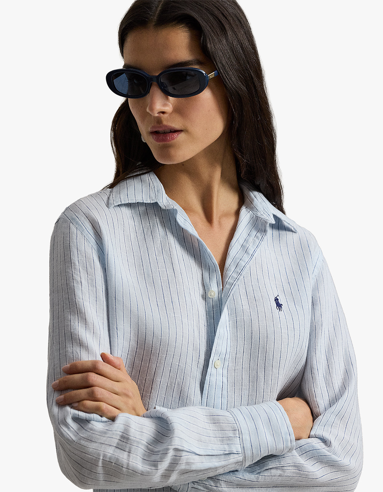 Classic Fit Striped Linen Shirt - 1994B Lt Blue Blue White