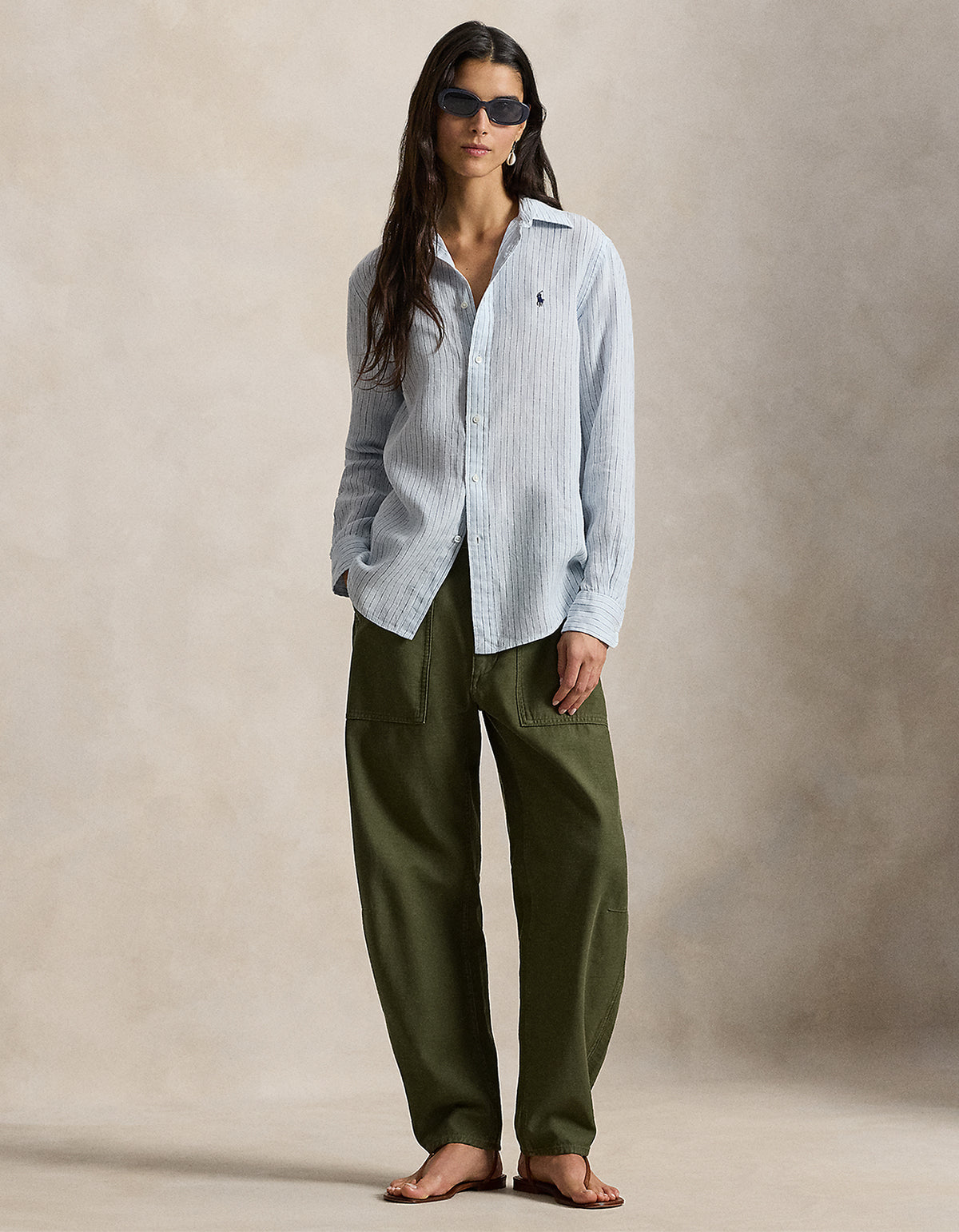 Classic Fit Striped Linen Shirt - 1994B Lt Blue Blue White