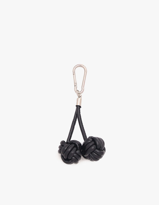 Leather Knot Cherry Bag Charm - Black