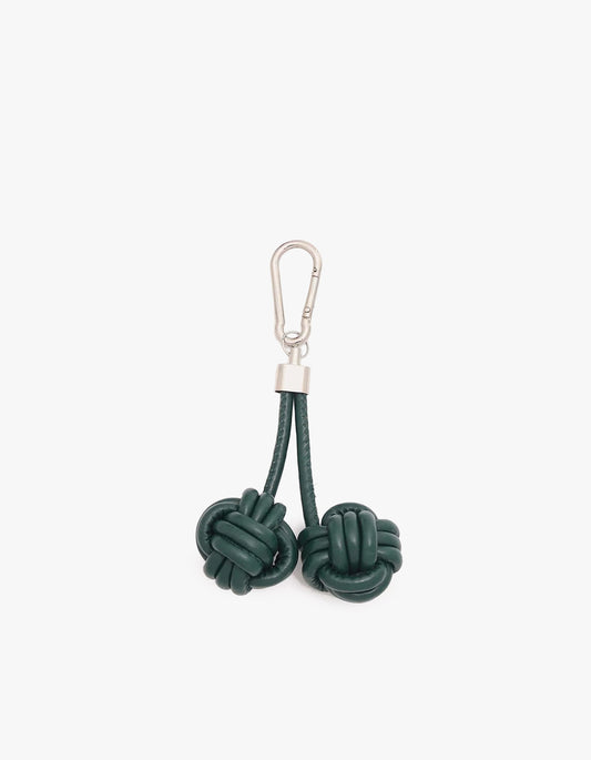 Leather Knot Cherry Bag Charm - Green