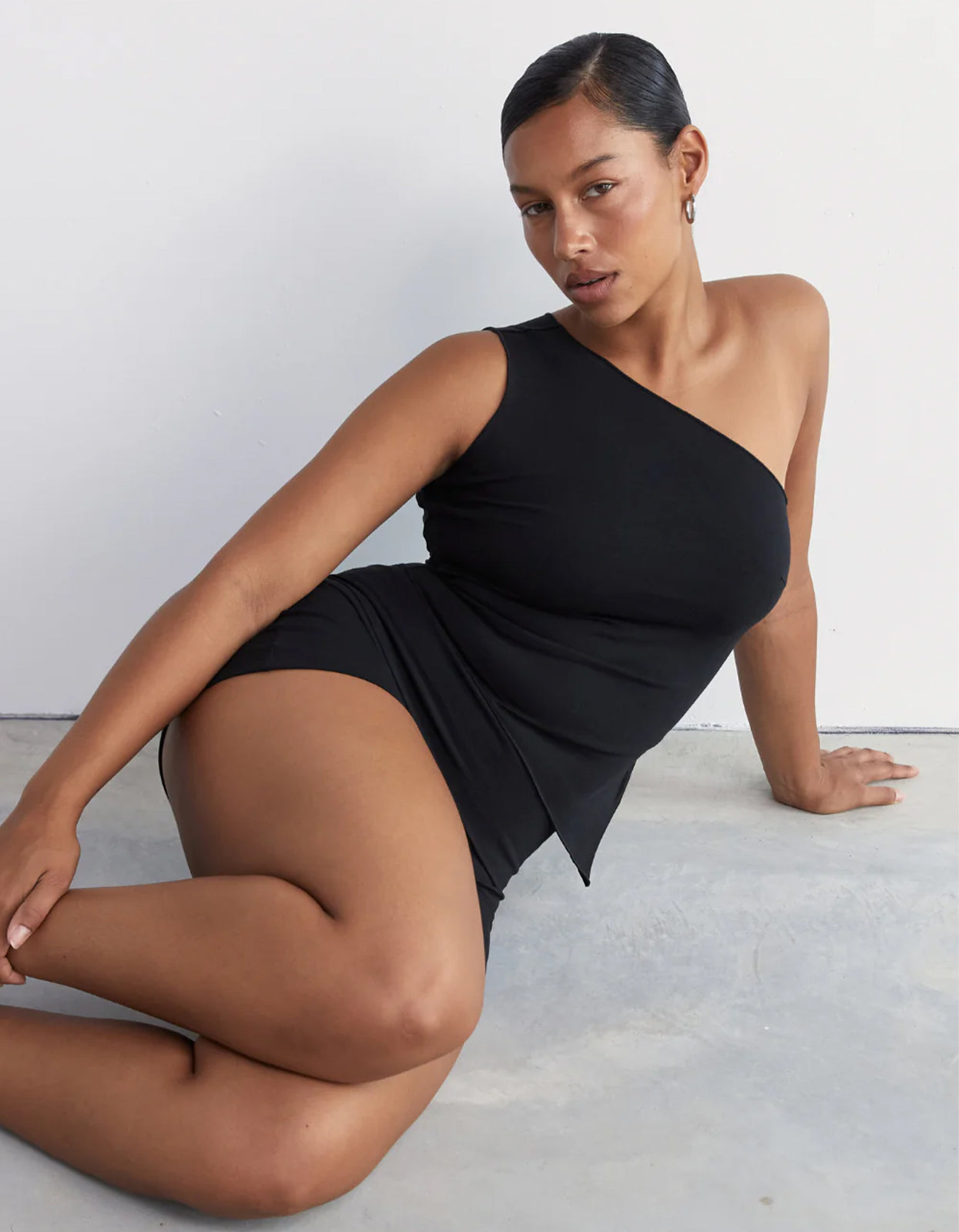 One Shoulder Asym Tank - Black