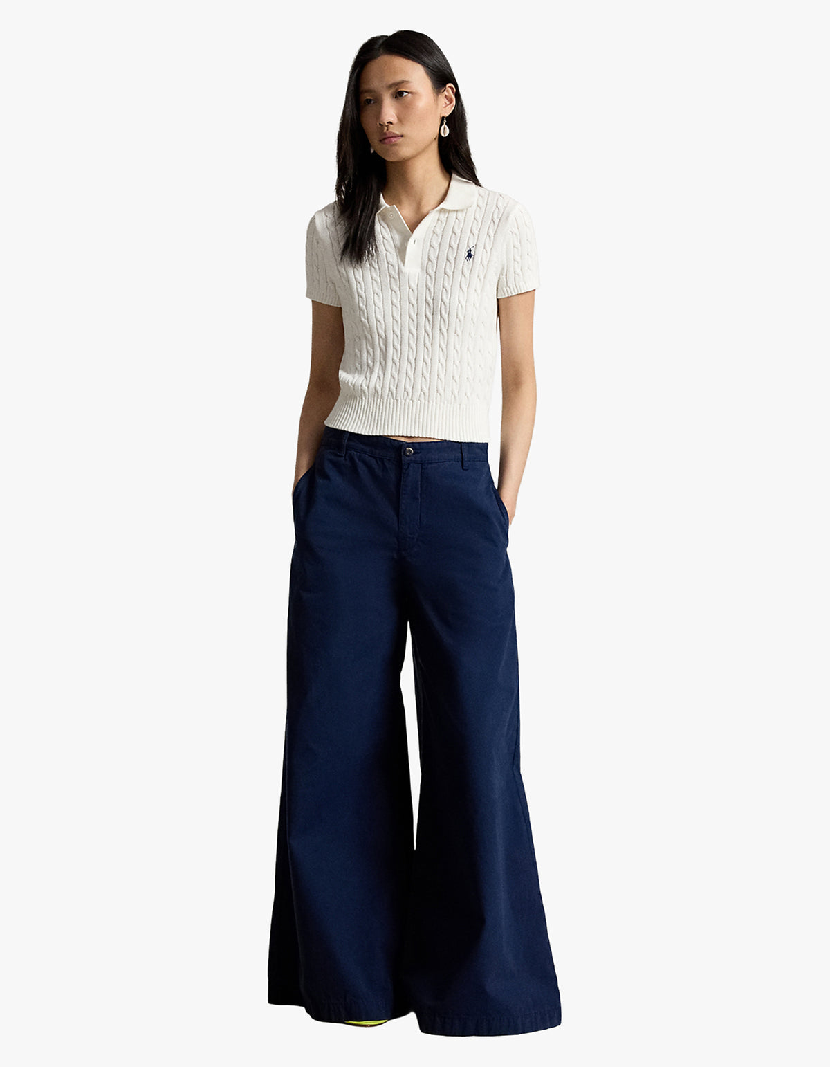 Cable-Knit Cotton Cropped Polo Shirt - White