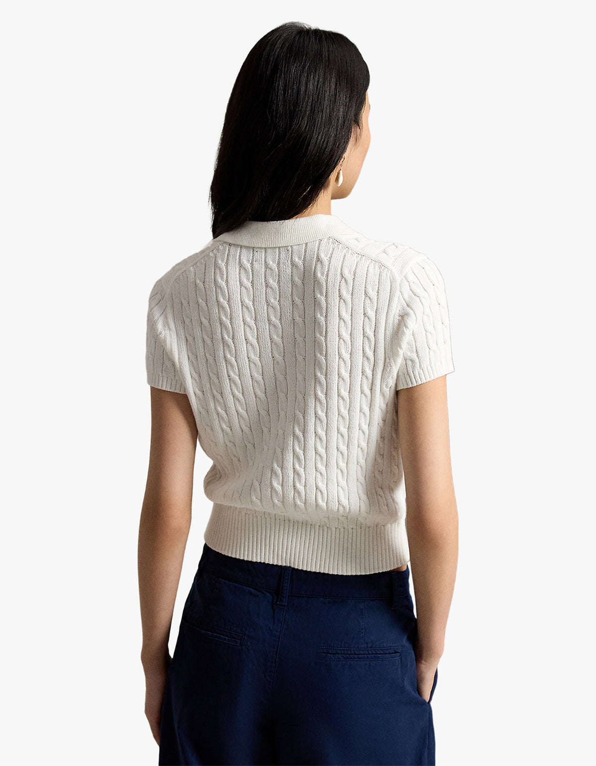 Cable-Knit Cotton Cropped Polo Shirt - White