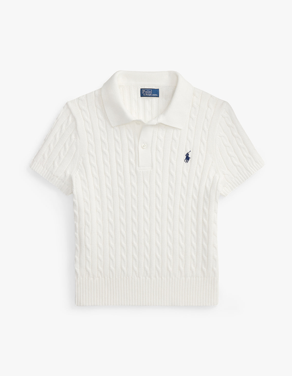 Cable-Knit Cotton Cropped Polo Shirt - White