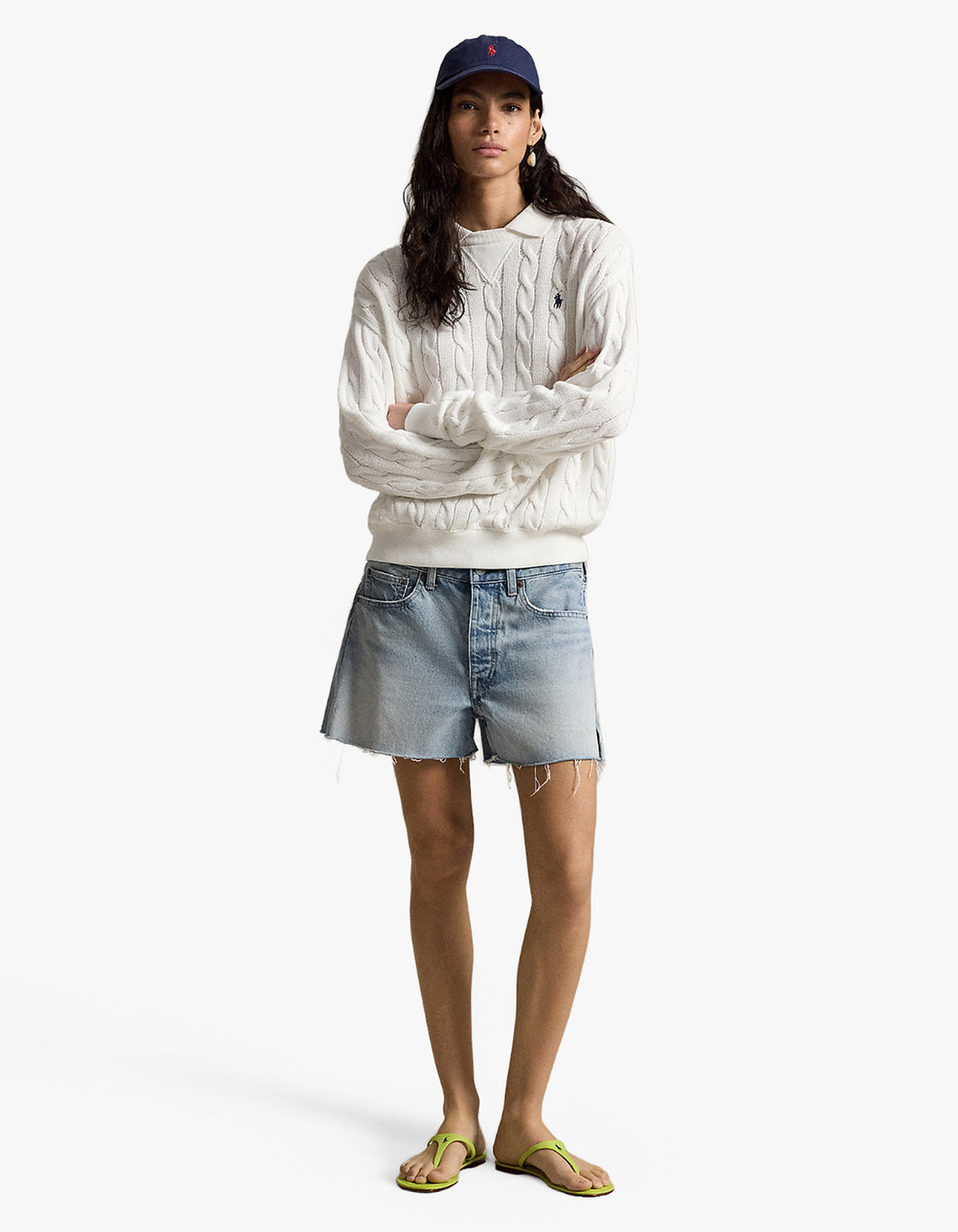 Cable-Knit Cotton Polo-Collar Sweater - White