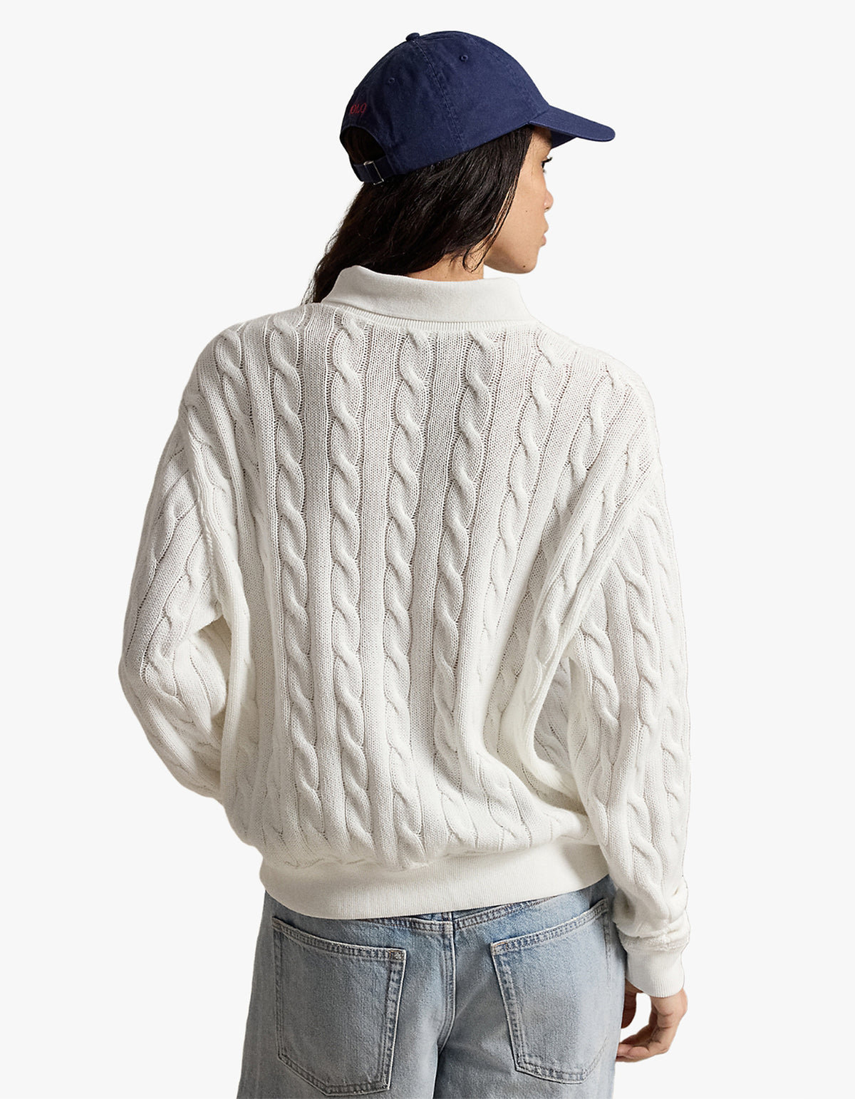 Cable-Knit Cotton Polo-Collar Sweater - White