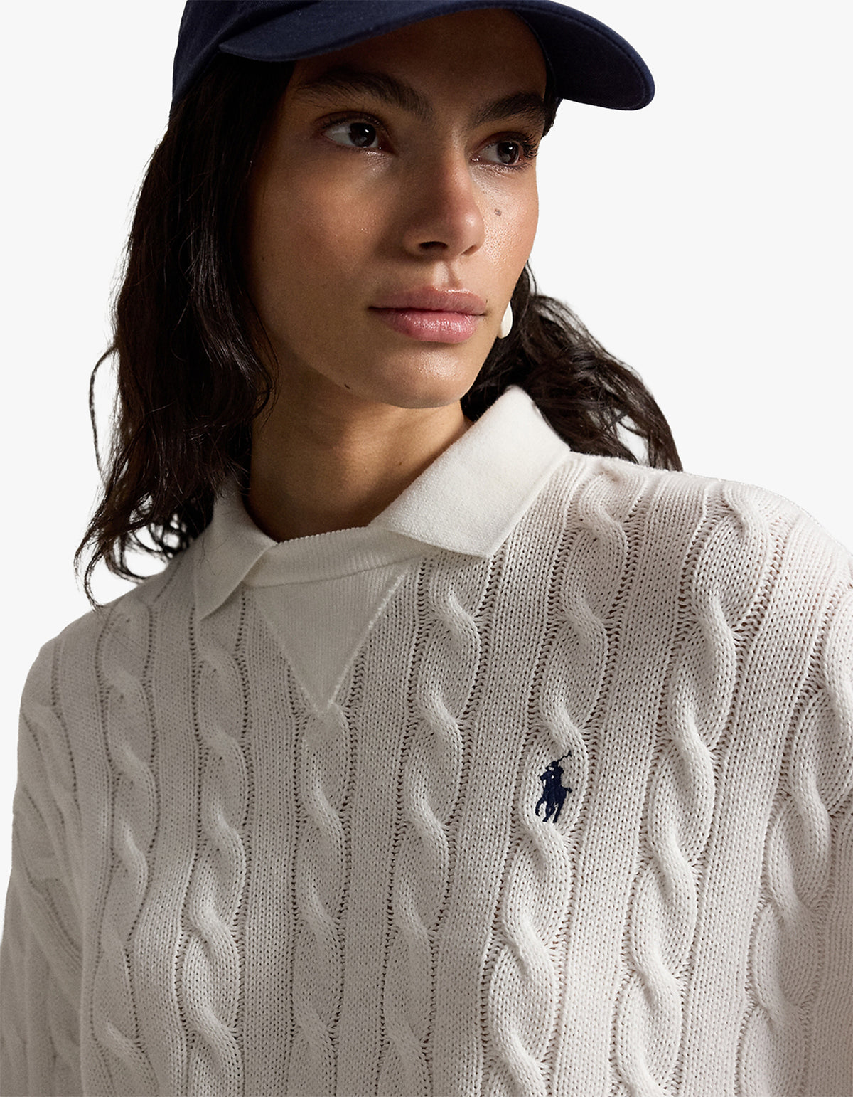 Cable-Knit Cotton Polo-Collar Sweater - White
