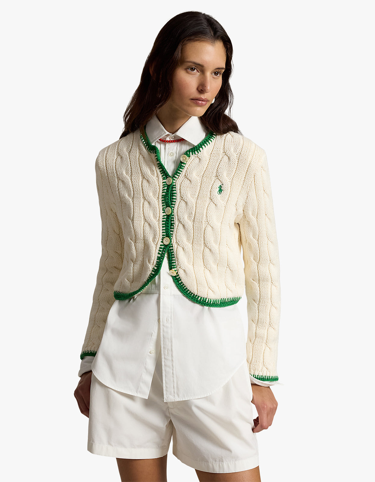 Cable-Knit Cropped Cardigan - Cricket Cream