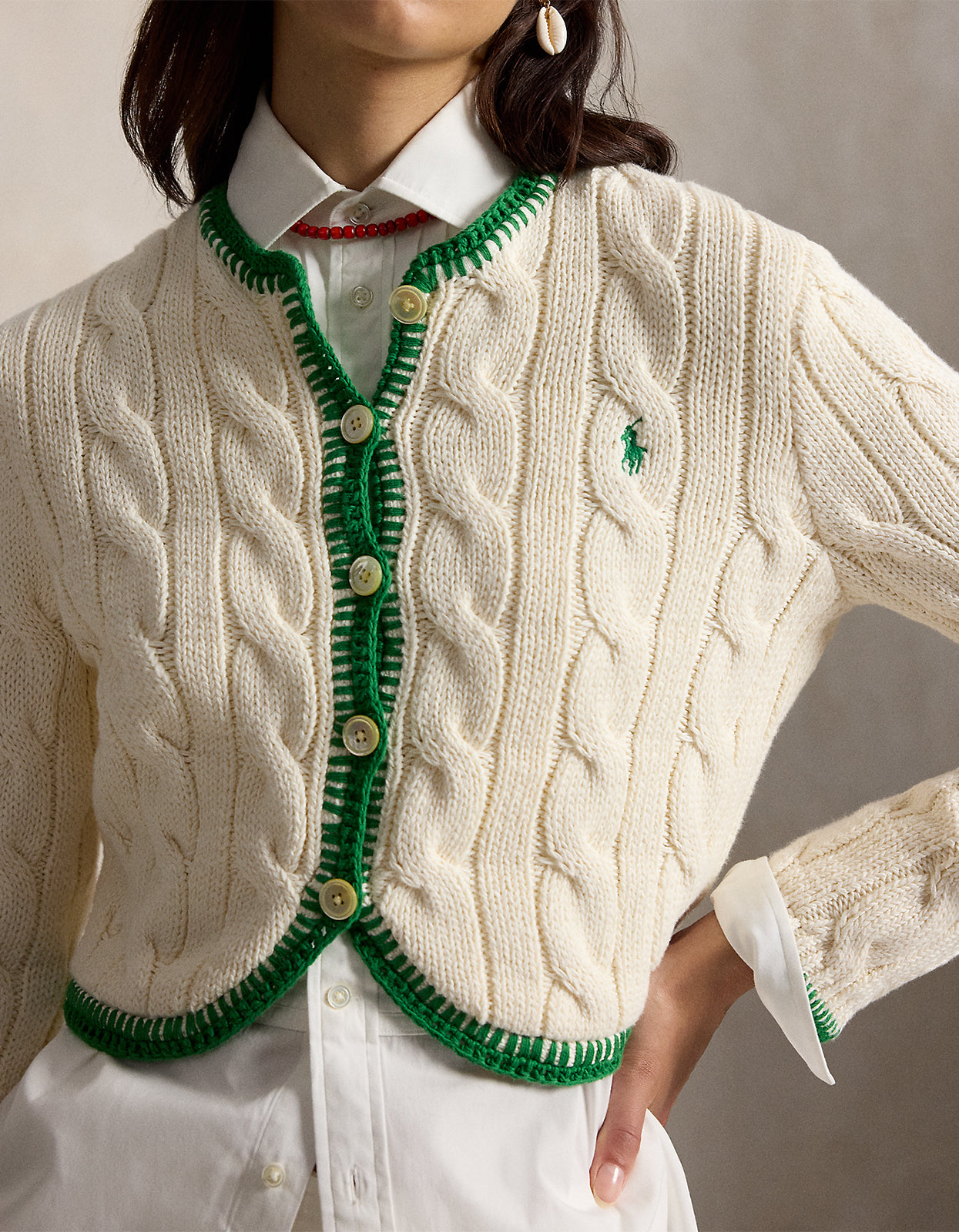 Cable-Knit Cropped Cardigan - Cricket Cream
